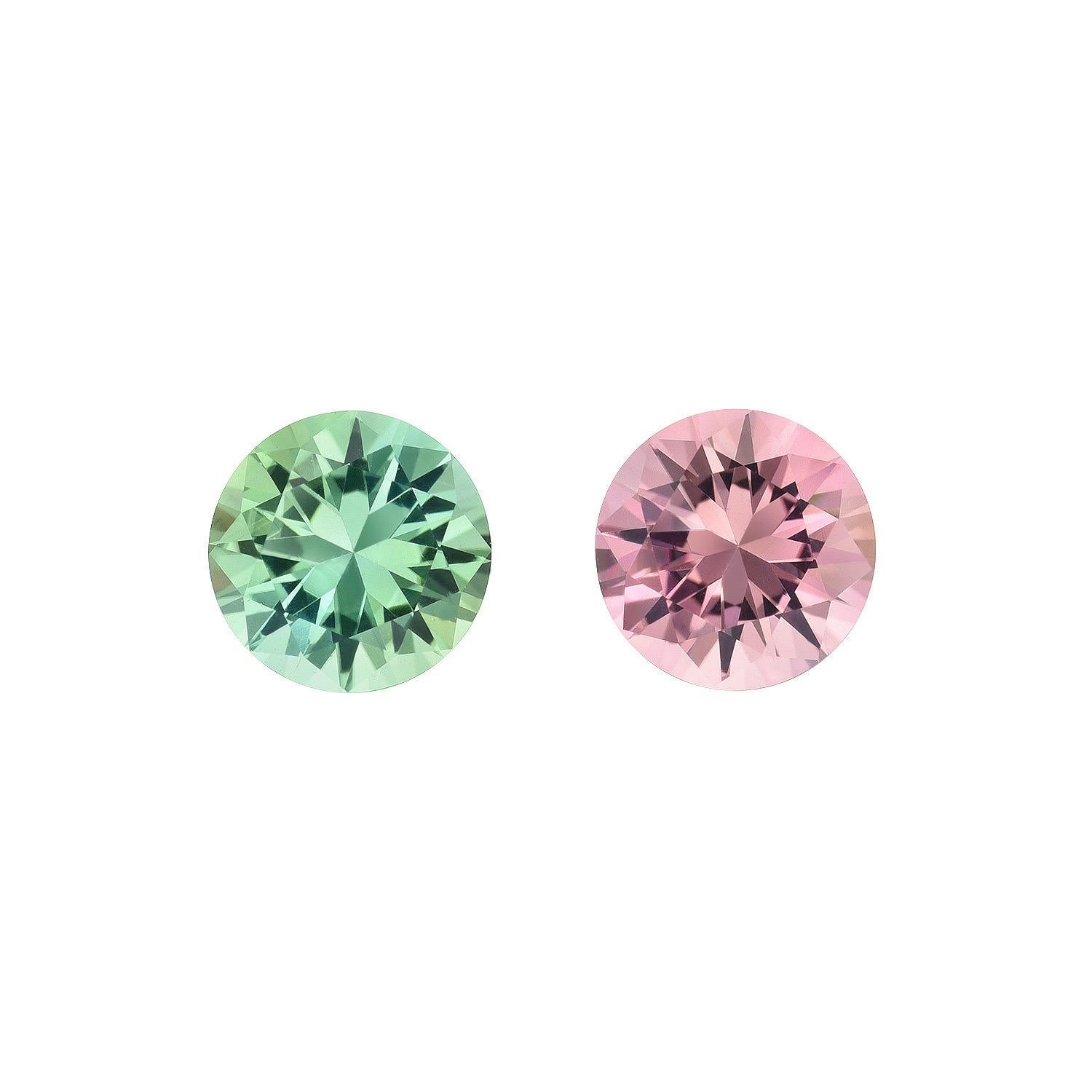 Contemporain Boucles d'oreilles en tourmaline rose et verte 1,44 carat, pierres précieuses rondes en vente
