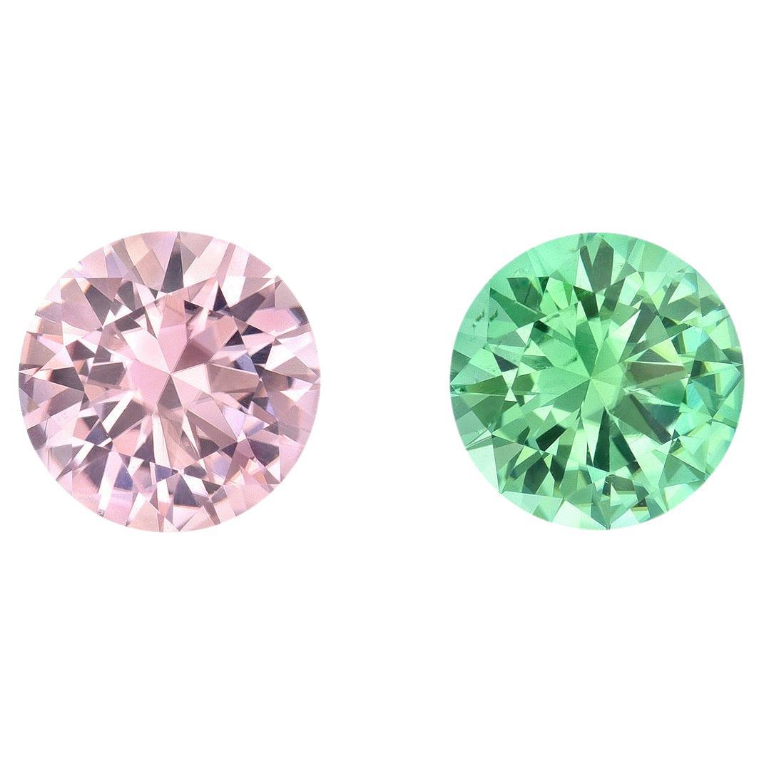Boucles d'oreilles en tourmaline rose et verte, pierres précieuses rondes de 1,96 carat