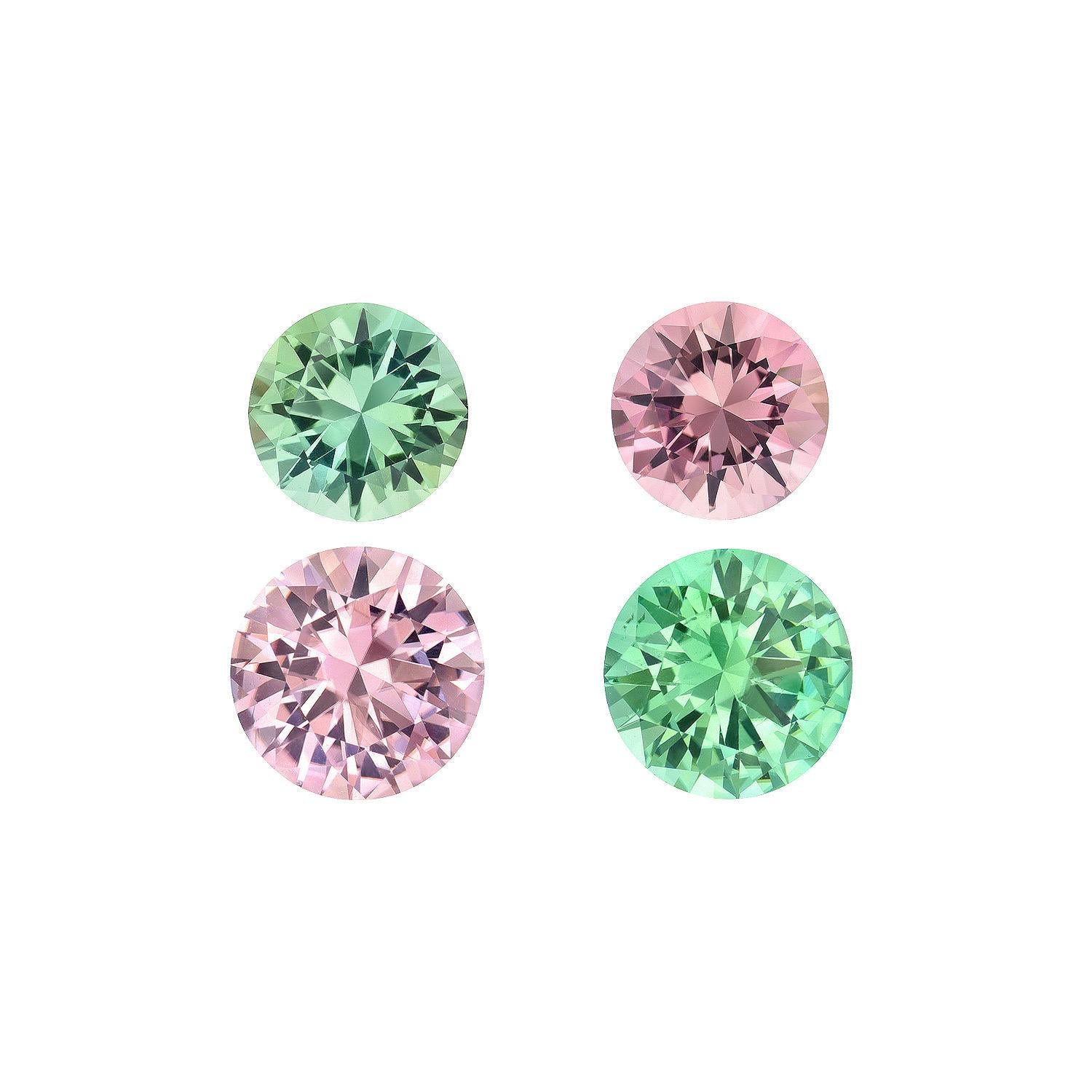 Contemporary Pink Green Tourmaline Earrings Set 3.40 Carats Round Loose Gemstones For Sale