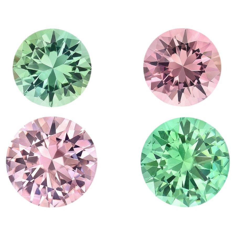Boucles d'oreilles en tourmaline rose et verte serties de 3,40 carats de pierres précieuses rondes