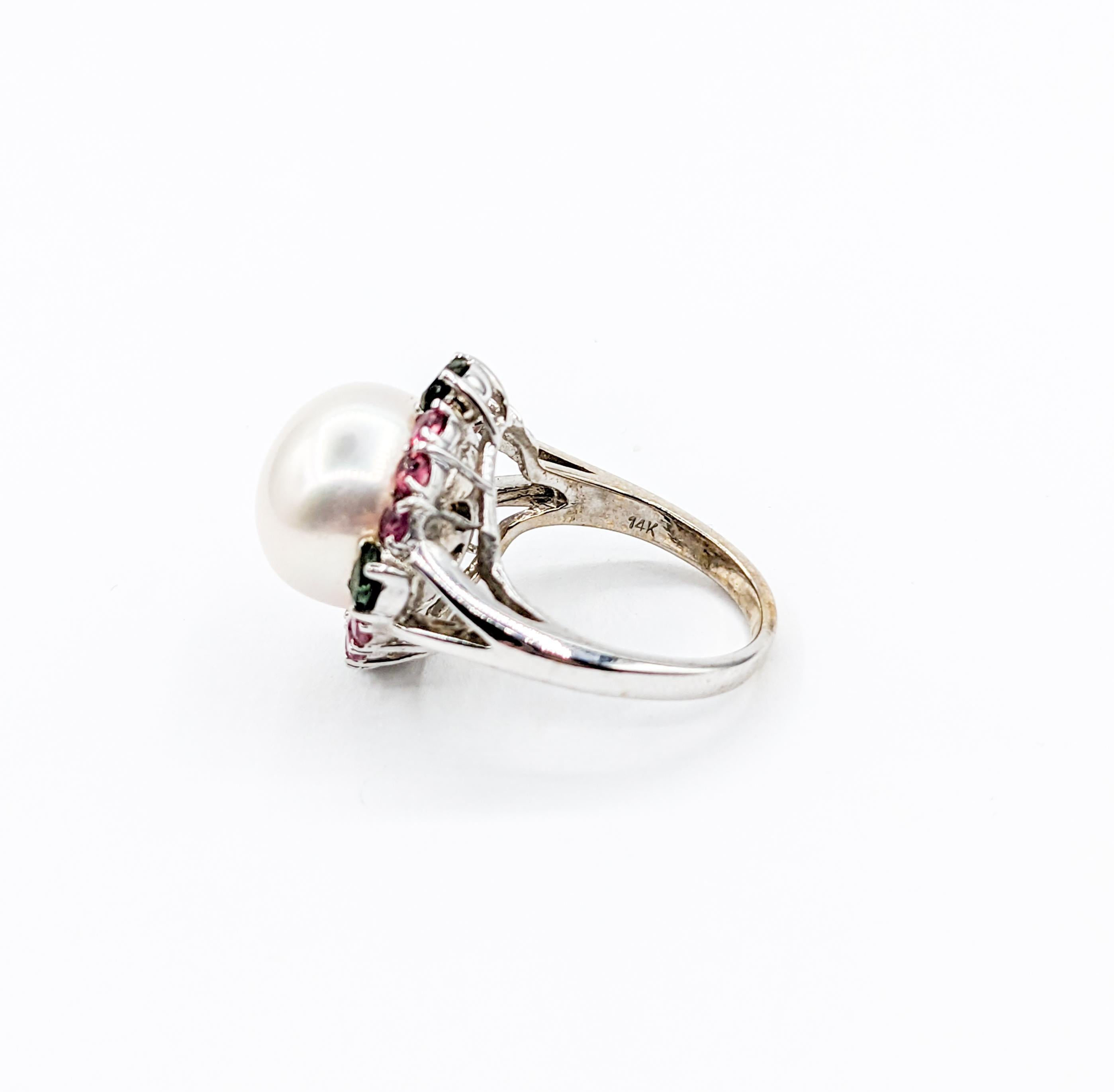 Rosa & Grüner Turmalin Perlen Halo Ring 4