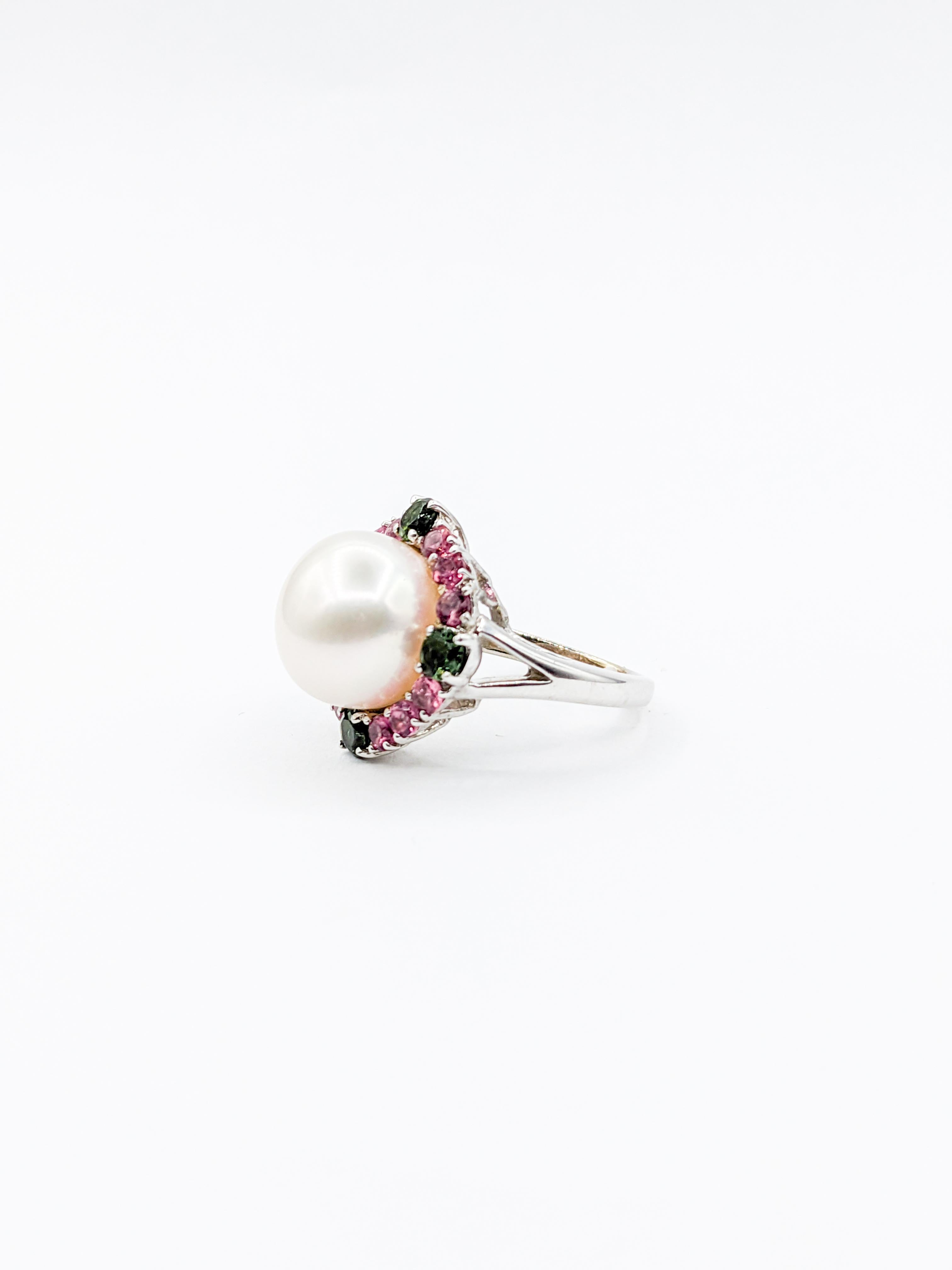 Rosa & Grüner Turmalin Perlen Halo Ring 5