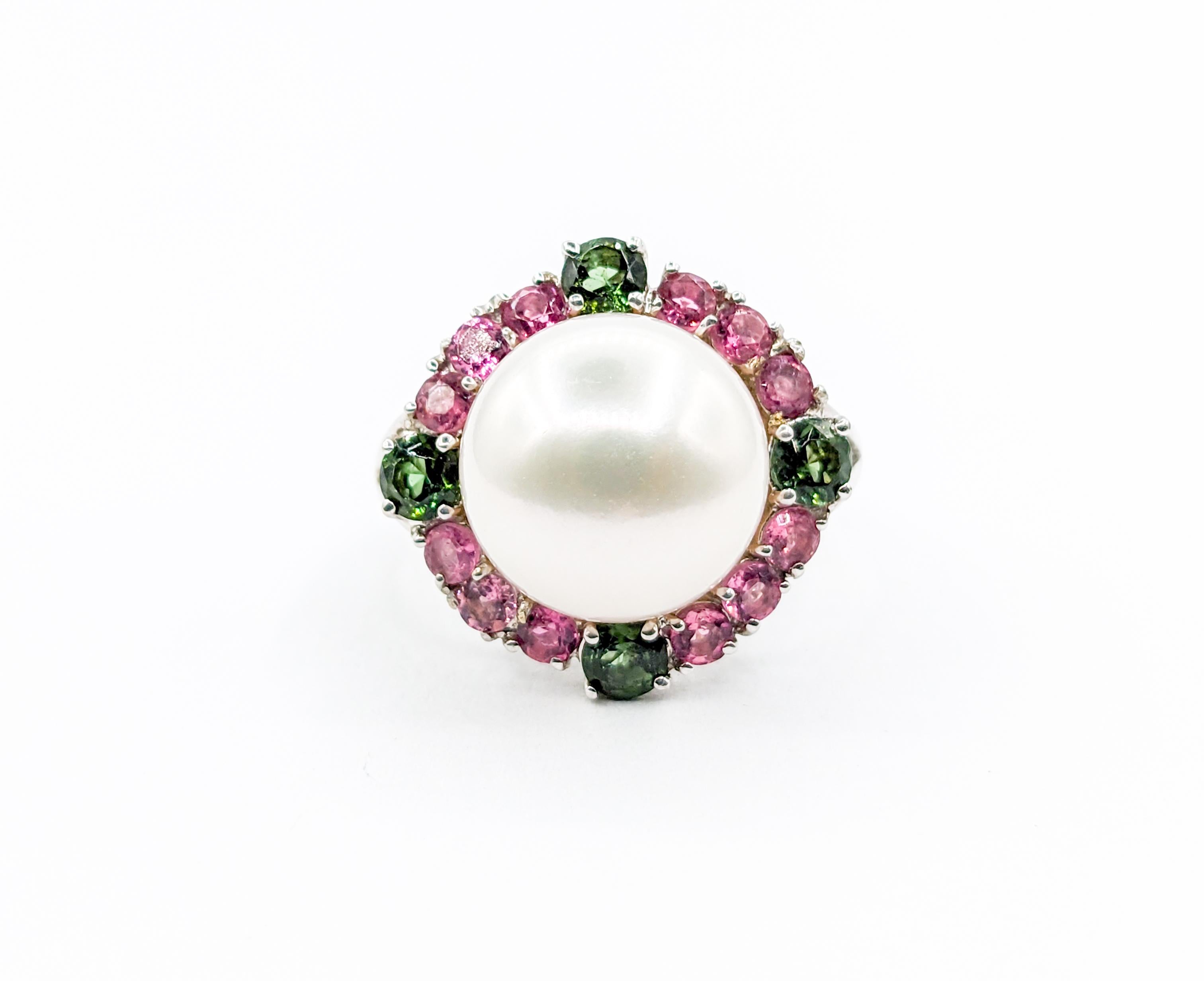Rosa & Grüner Turmalin Perlen Halo Ring 6