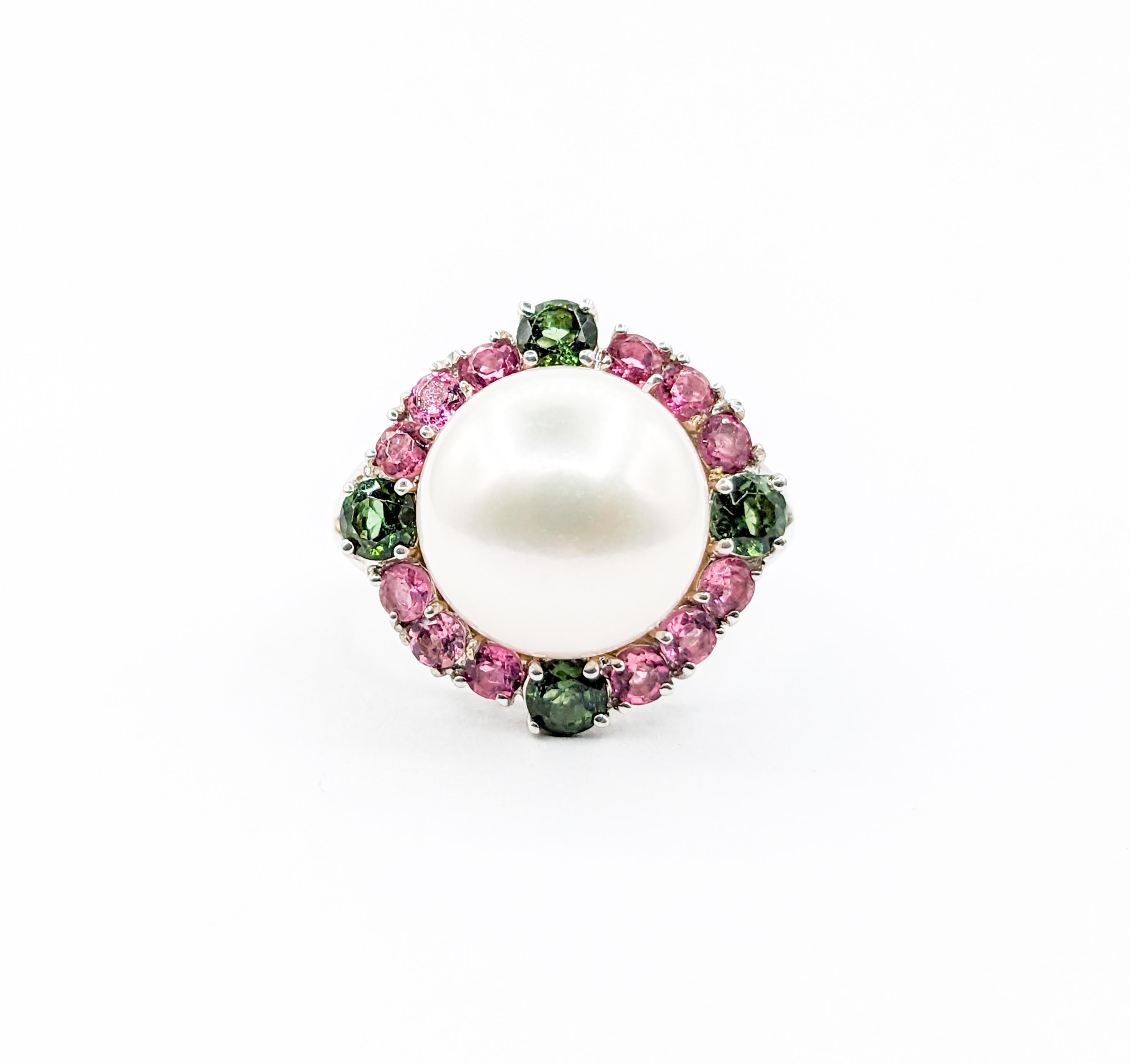 Rosa & Grüner Turmalin Perlen Halo Ring 7