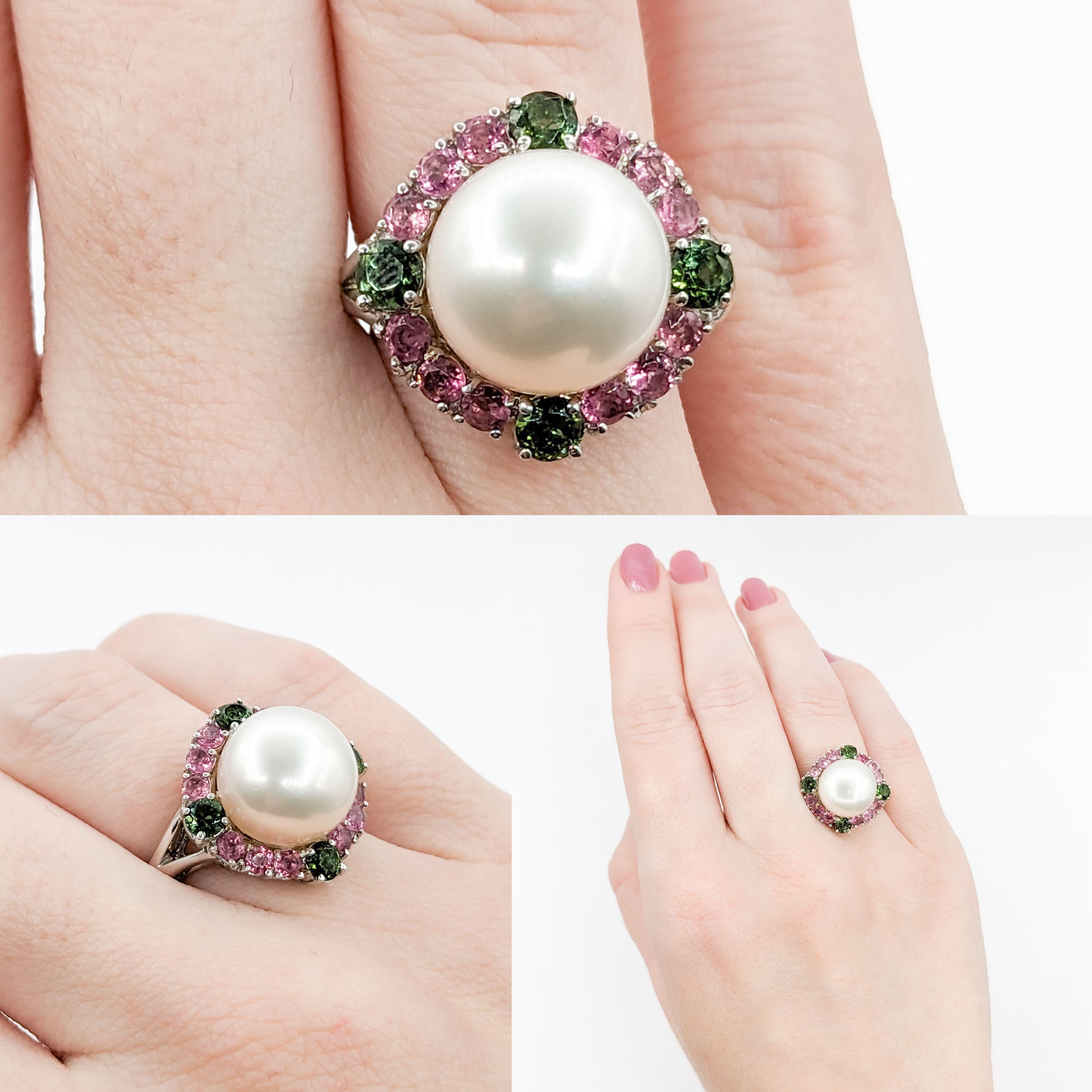 Rosa & Grüner Turmalin Perlen Halo Ring (Zeitgenössisch)