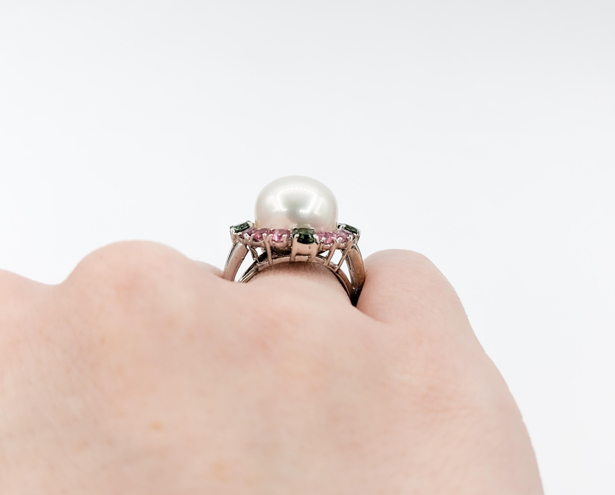 Rosa & Grüner Turmalin Perlen Halo Ring für Damen oder Herren