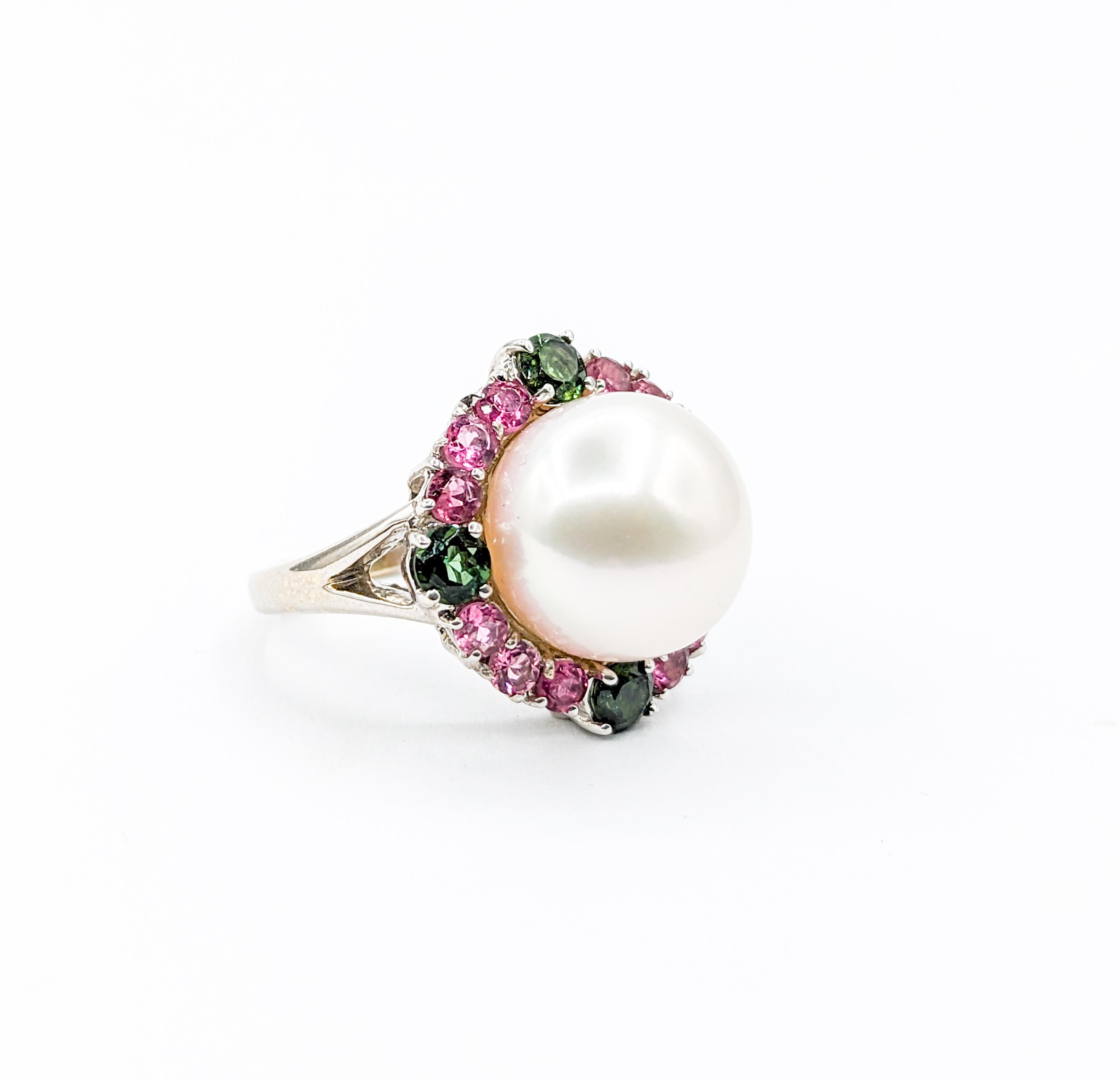 Rosa & Grüner Turmalin Perlen Halo Ring 2