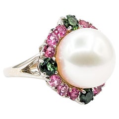 Rosa & Grüner Turmalin Perlen Halo Ring