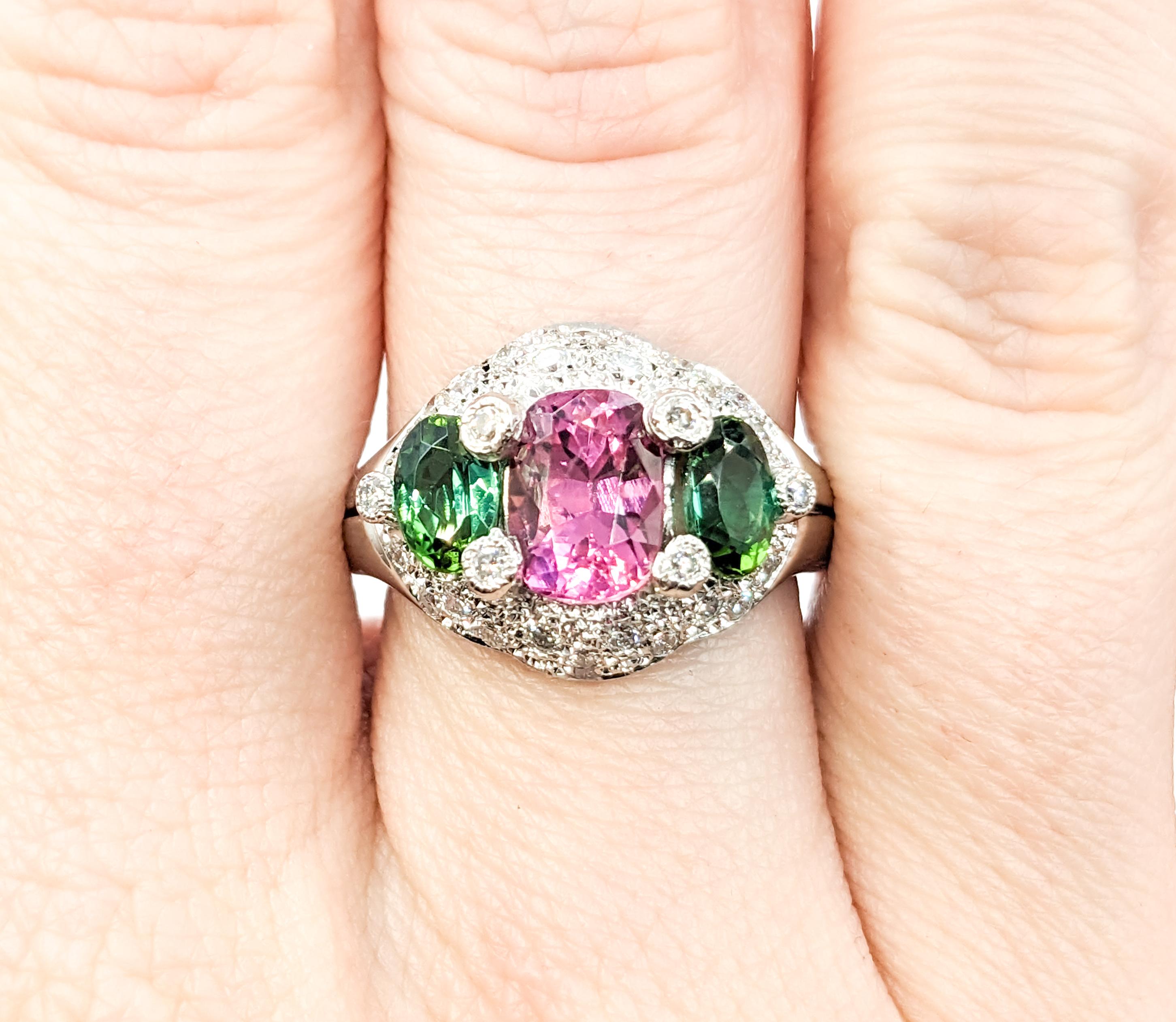 A pink tourmaline and diamond ring
