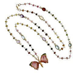 Pink Green Watermelon Tourmaline Butterfly Necklace, Papillon XX Necklace