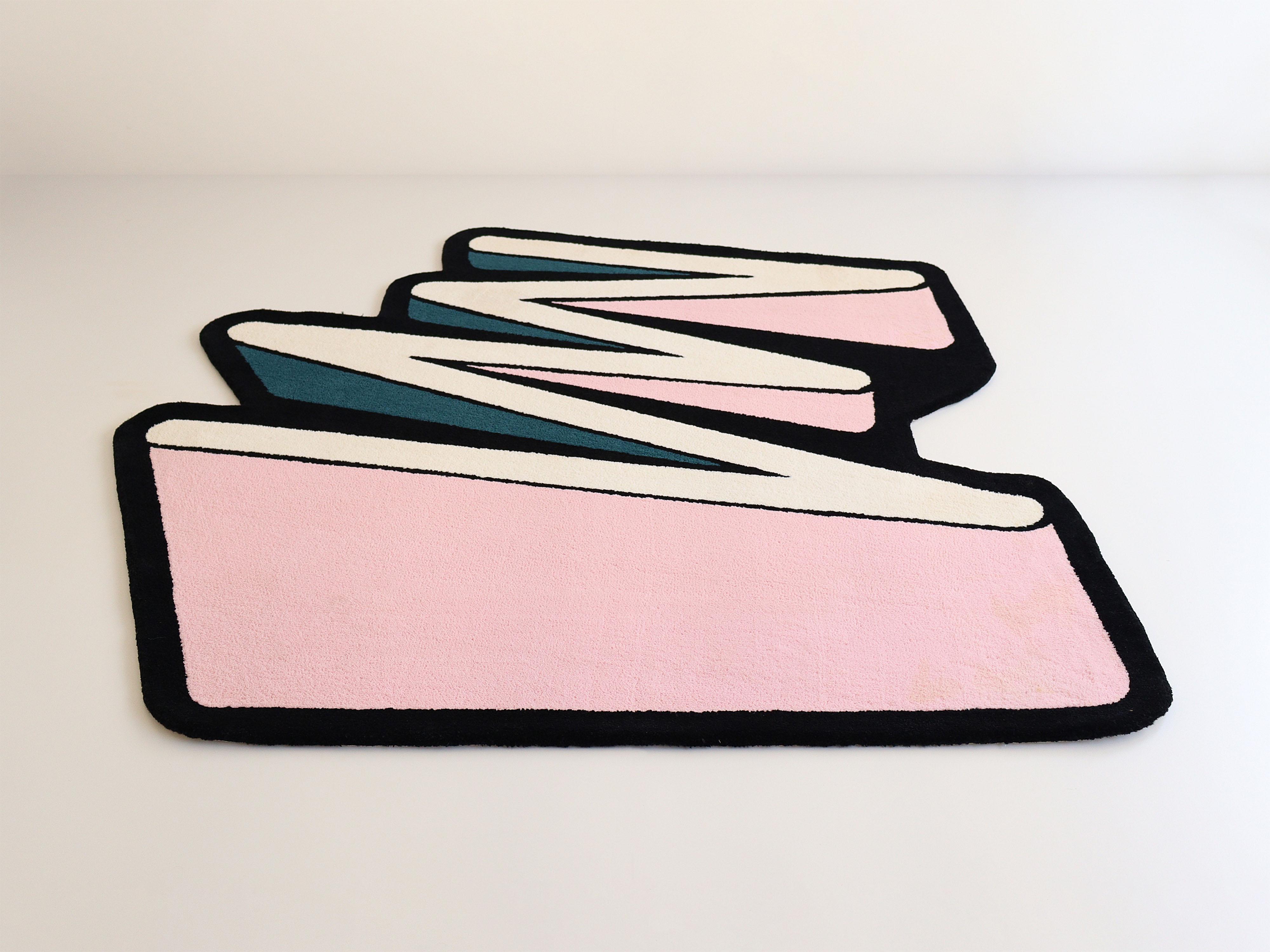 Contemporary Pink, Green, White & Black Zigzag Rug from Graffiti Collection by Paulo Kobylka For Sale