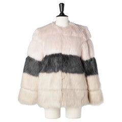 Giacca in pelliccia sintetica rosa, grigia e beige SILVIAN HEACH Nuova con etichetta