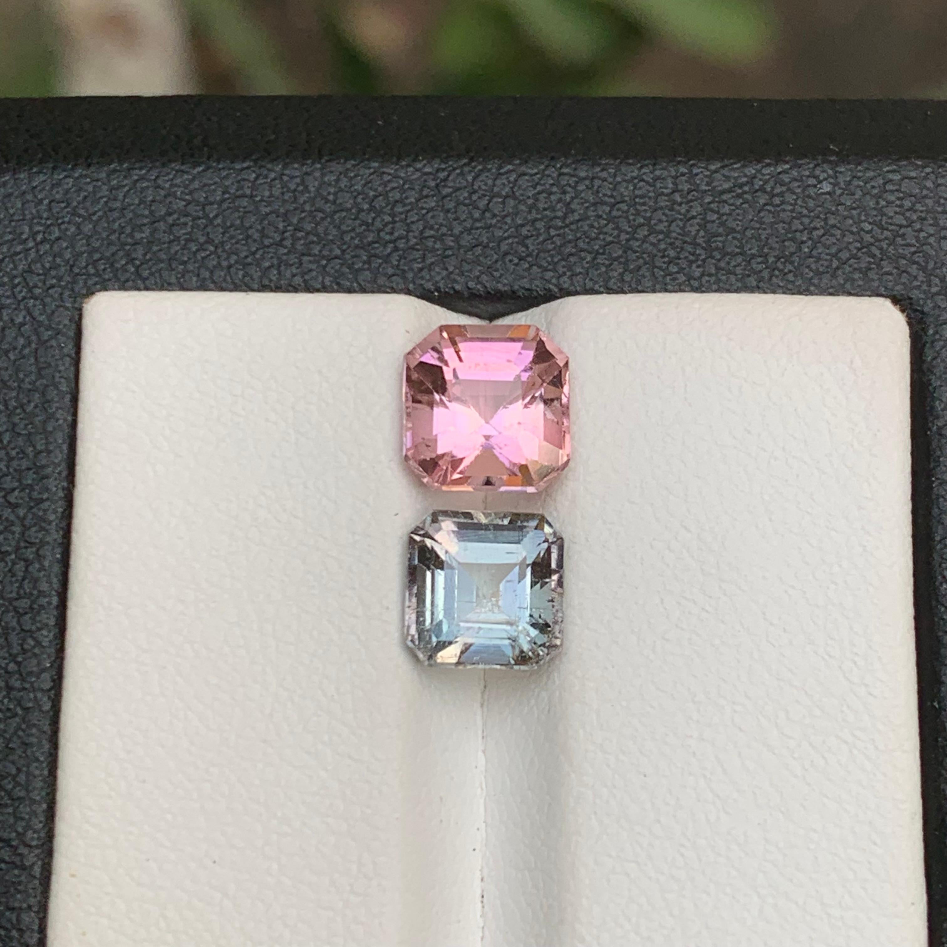 Ring-Edelsteine in Rosa & Grau mit natürlichem Turmalin, 3,70 Karat Smaragd und Asscher-Schliff-Schliff (Zeitgenössisch) im Angebot