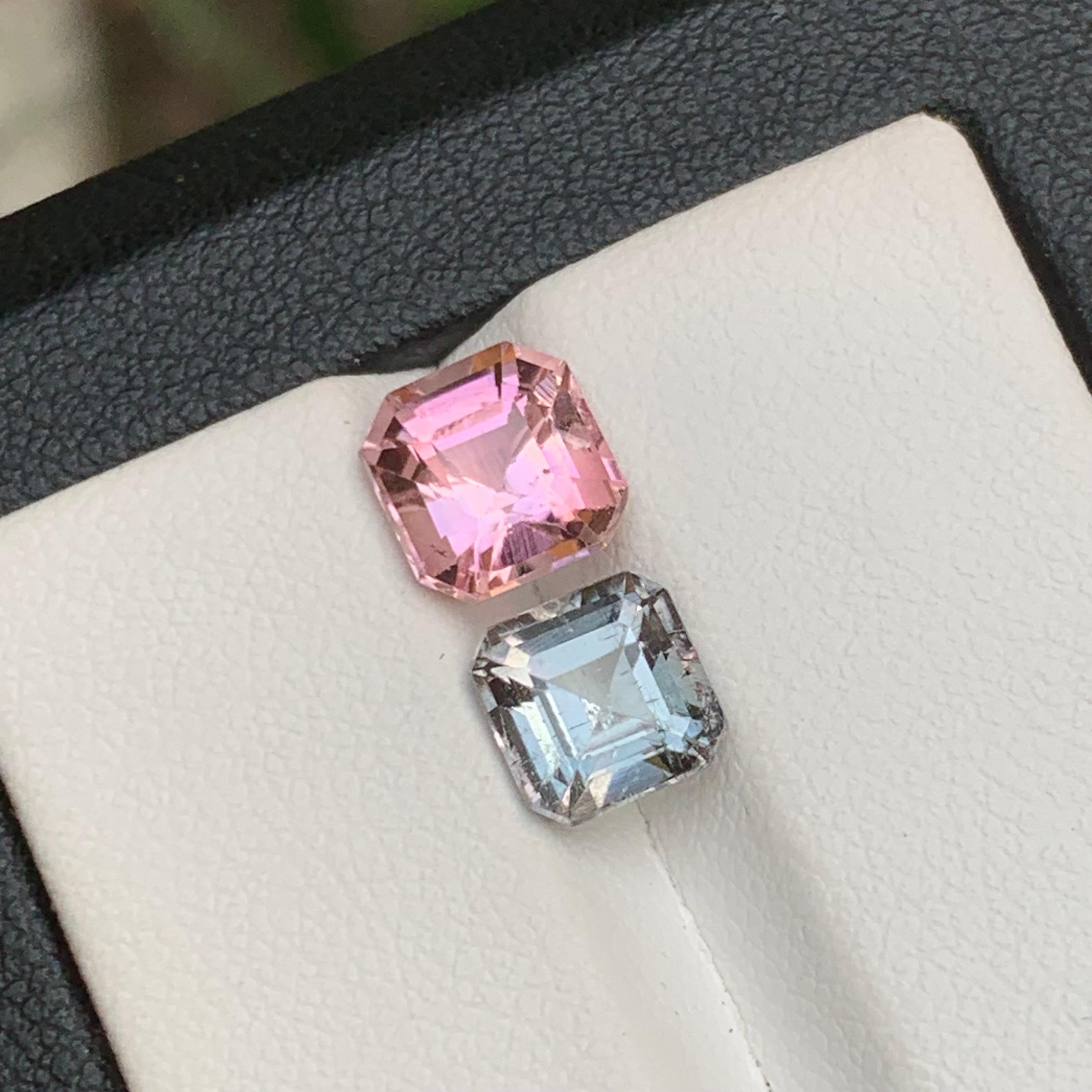 Ring-Edelsteine in Rosa & Grau mit natürlichem Turmalin, 3,70 Karat Smaragd und Asscher-Schliff-Schliff (Smaragdschliff) im Angebot