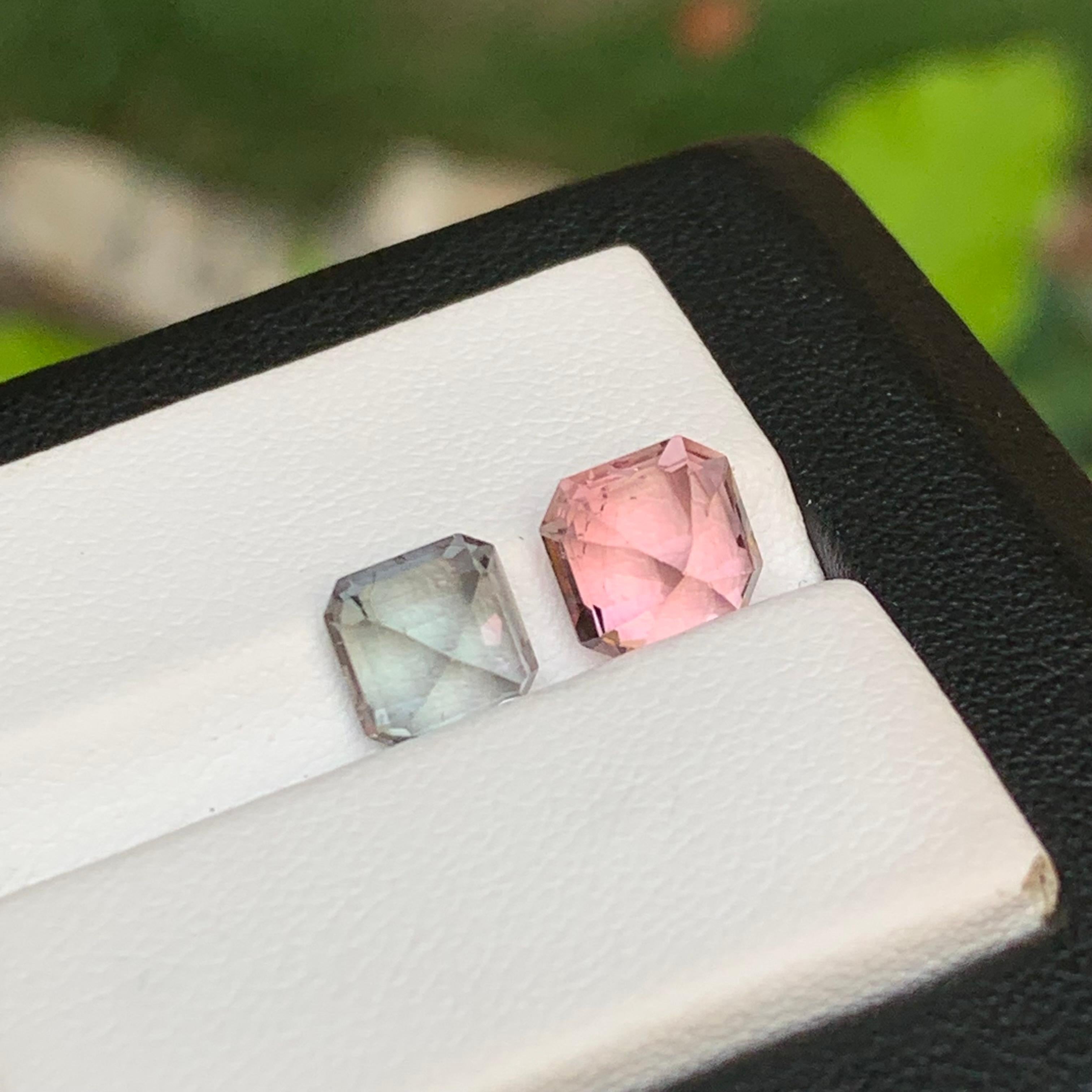 Ring-Edelsteine in Rosa & Grau mit natürlichem Turmalin, 3,70 Karat Smaragd und Asscher-Schliff-Schliff für Damen oder Herren im Angebot