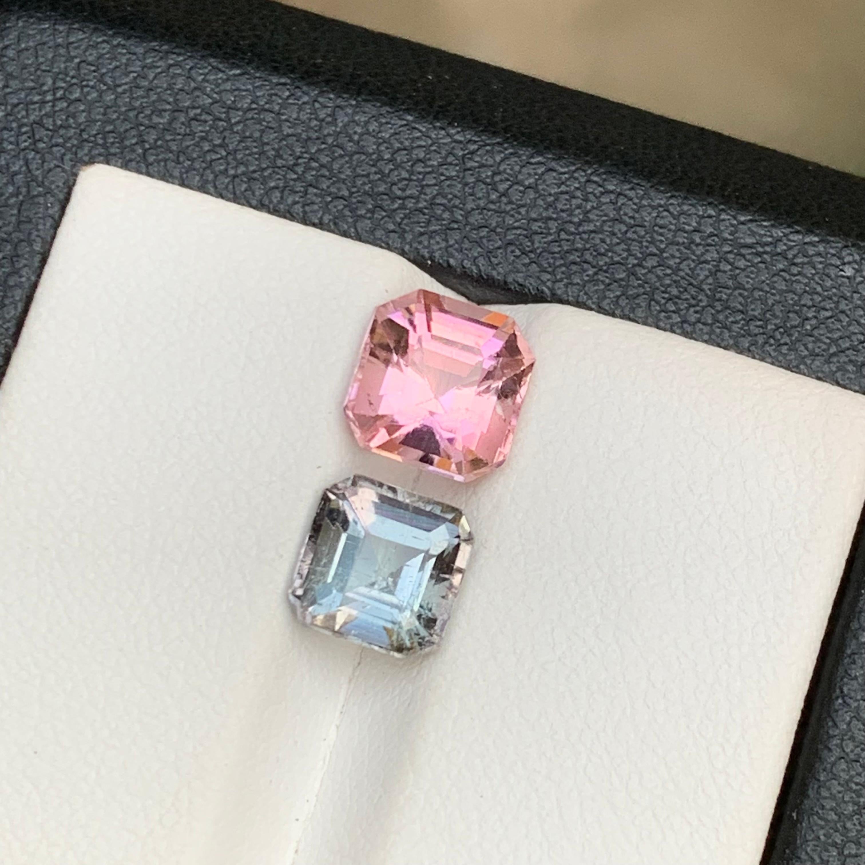 Ring-Edelsteine in Rosa & Grau mit natürlichem Turmalin, 3,70 Karat Smaragd und Asscher-Schliff-Schliff im Angebot 1