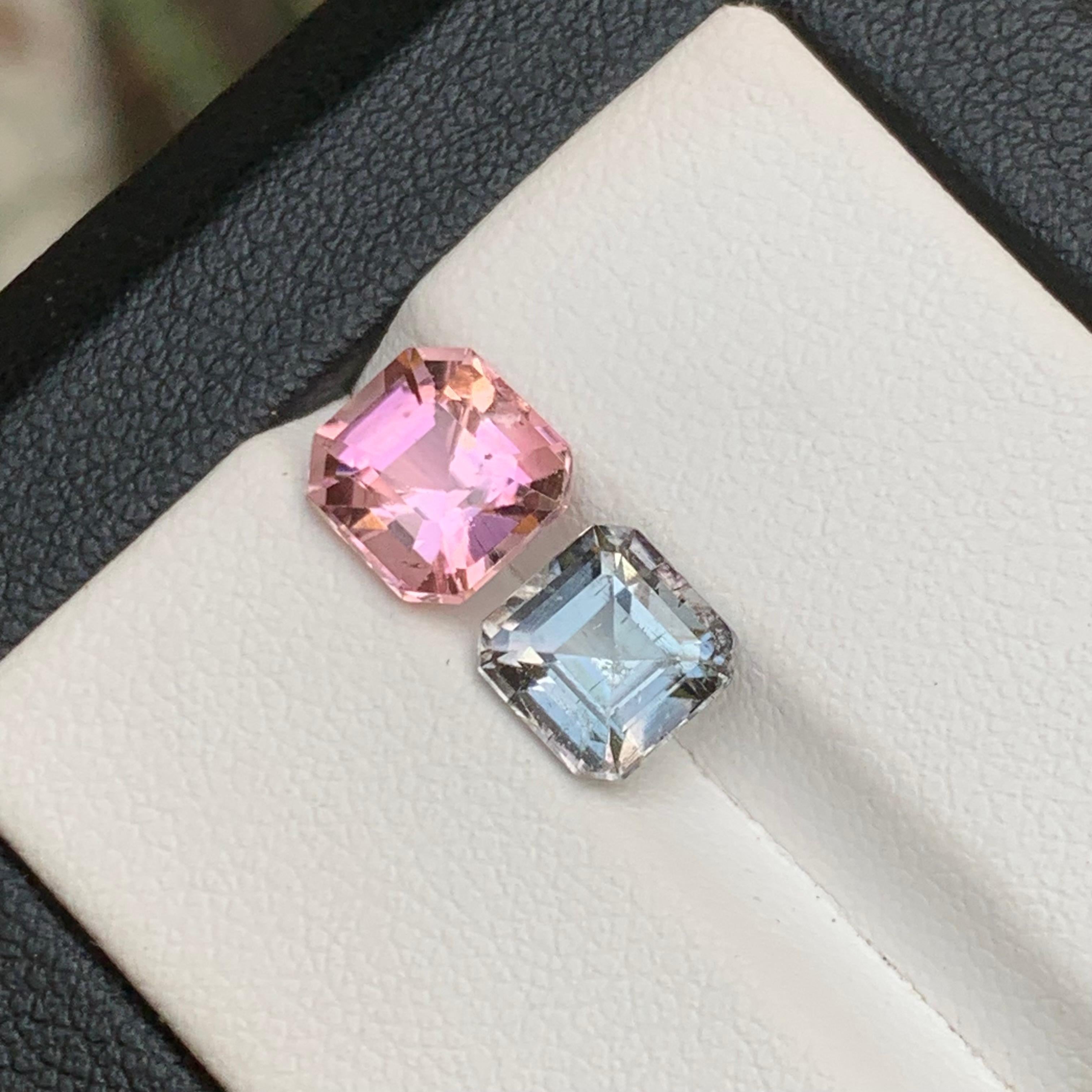 Ring-Edelsteine in Rosa & Grau mit natürlichem Turmalin, 3,70 Karat Smaragd und Asscher-Schliff-Schliff im Angebot 2