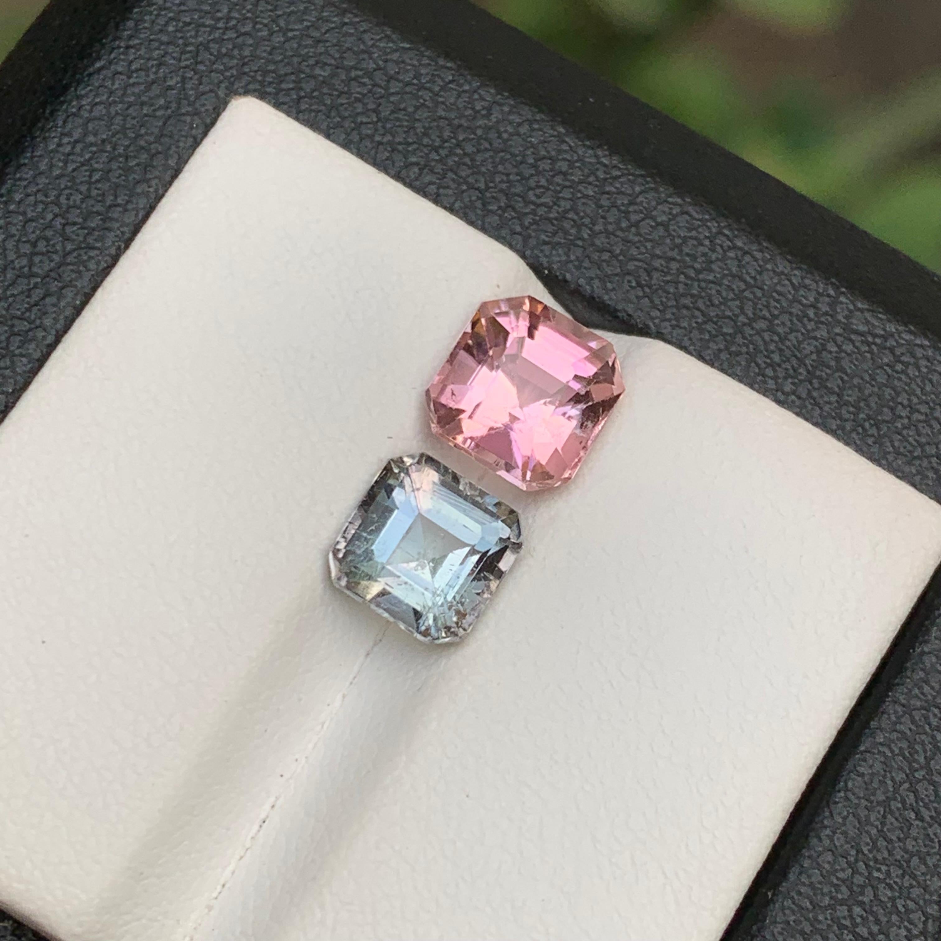 Ring-Edelsteine in Rosa & Grau mit natürlichem Turmalin, 3,70 Karat Smaragd und Asscher-Schliff-Schliff im Angebot 3