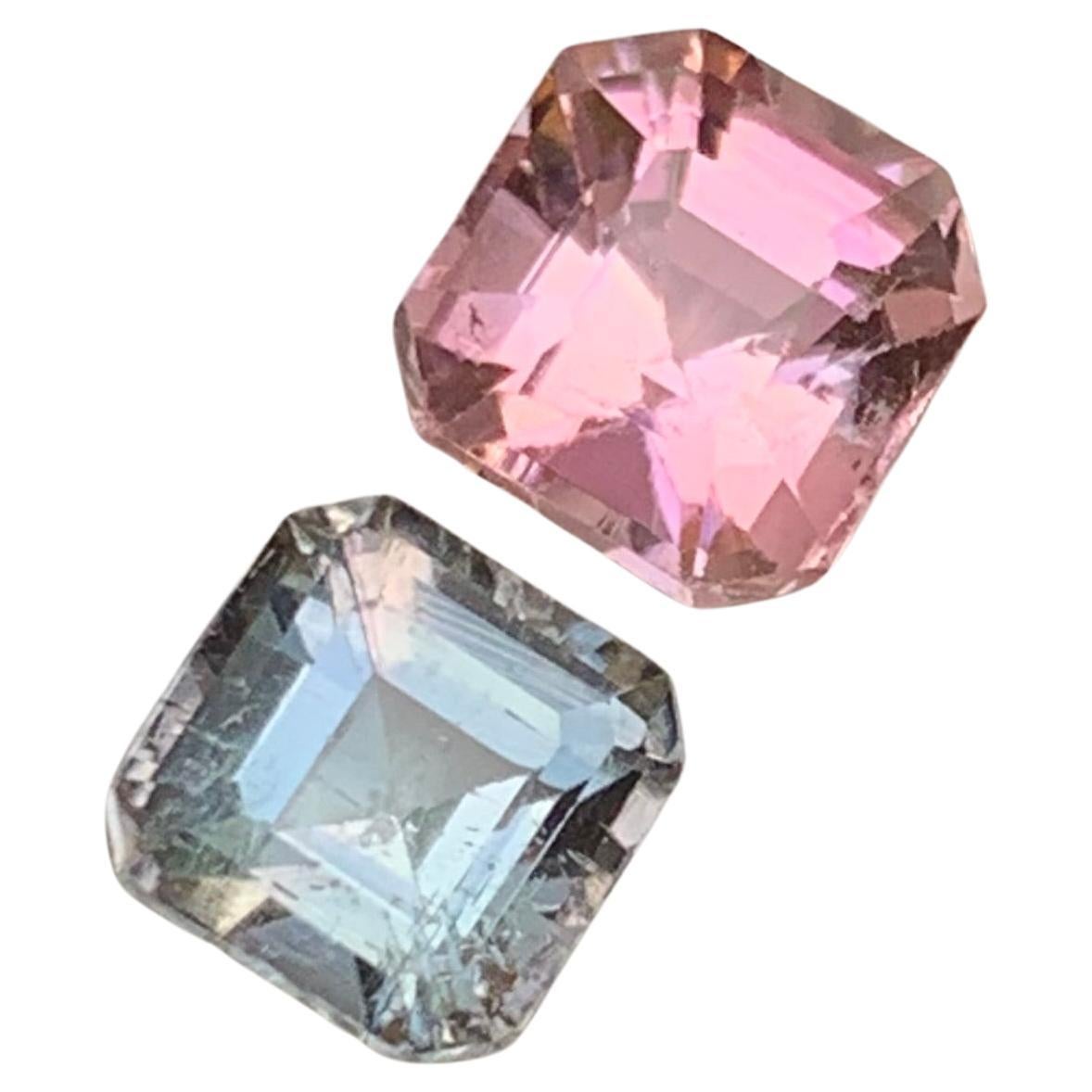 Ring-Edelsteine in Rosa & Grau mit natürlichem Turmalin, 3,70 Karat Smaragd und Asscher-Schliff-Schliff