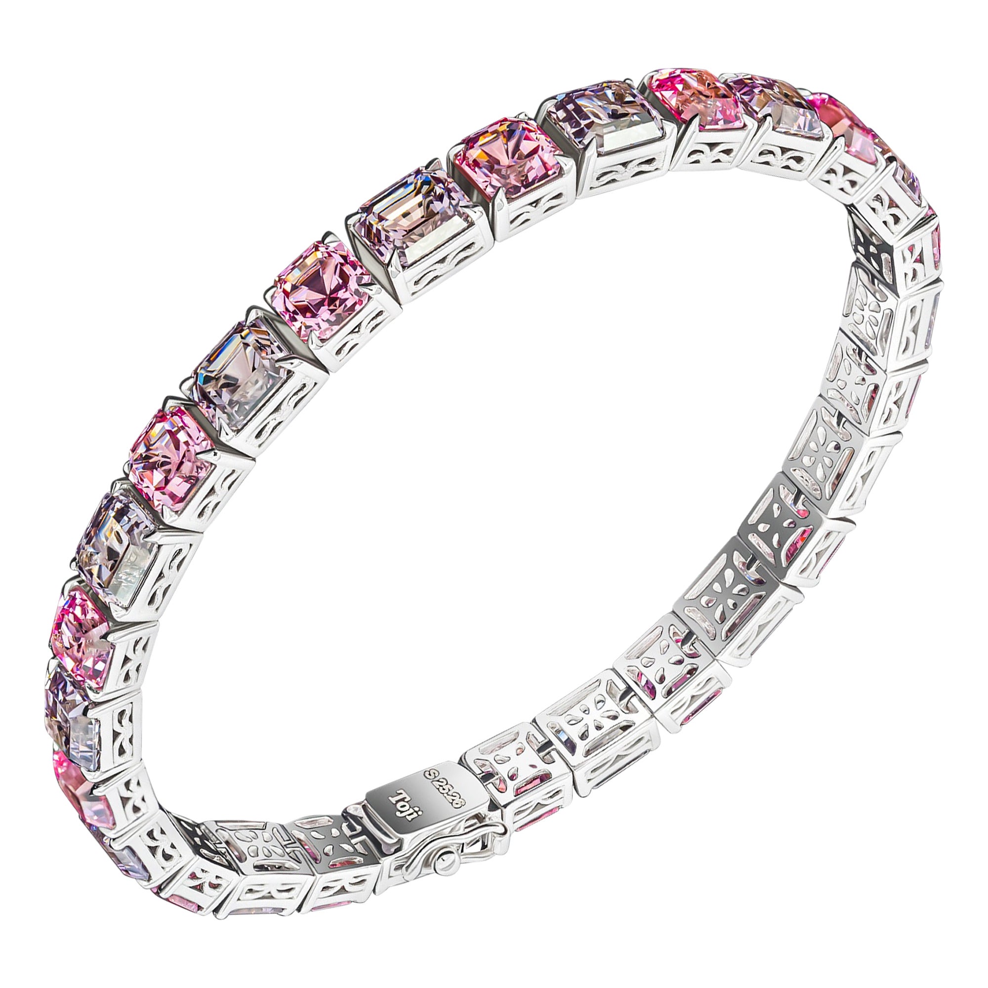 Pink & Grey Spinels Bracelet, 18k White Gold Pink & Grey Spinels Bracelet