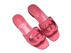 Pink Gucci GG Cutout Leather Slide Sandals Size 36