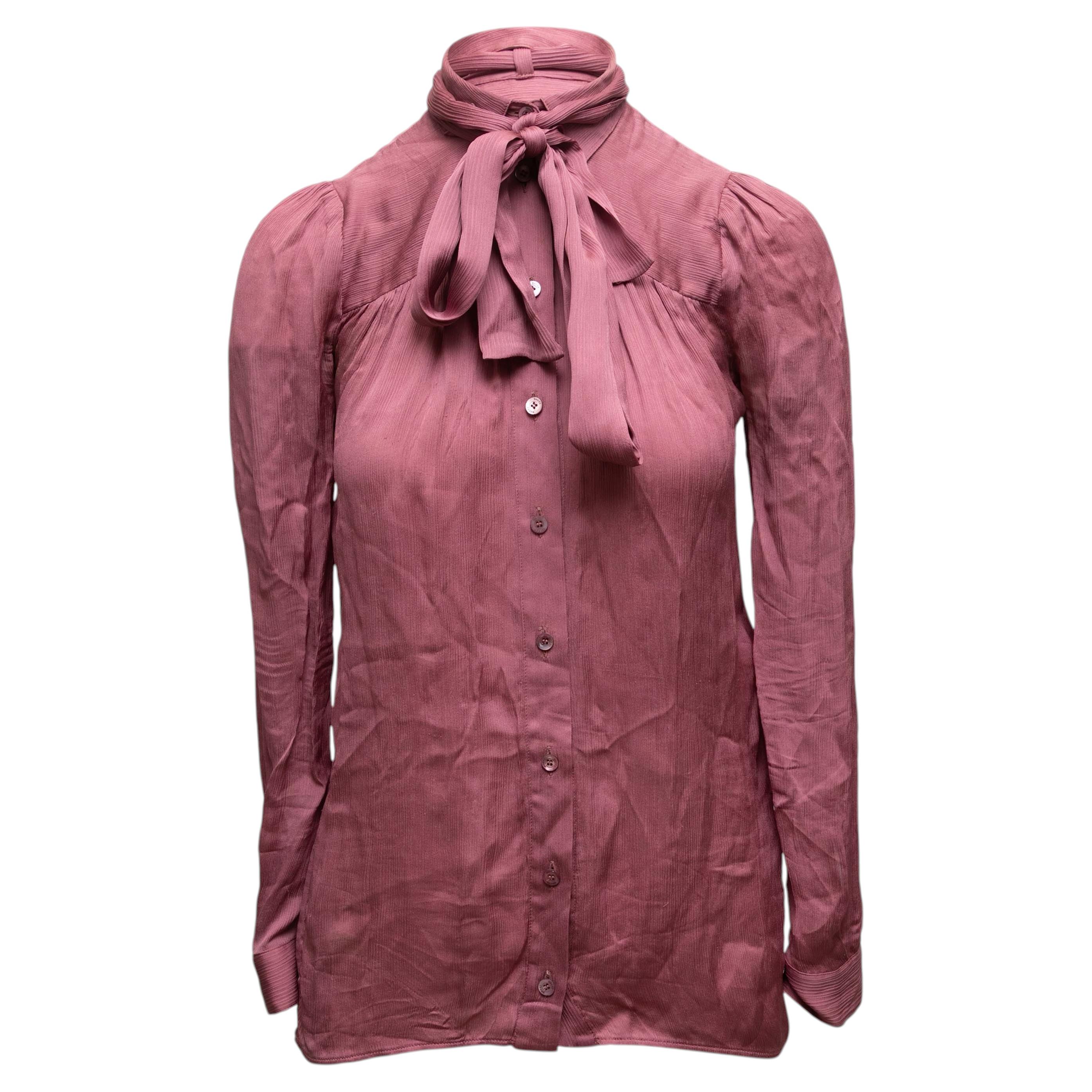 Camicetta rosa di seta Gucci con fiocco e bottoni, taglia IT 36