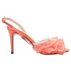 Rosa Gucci-Sandalen aus Tüll mit Rüschen und Slingback Größe 36,5
