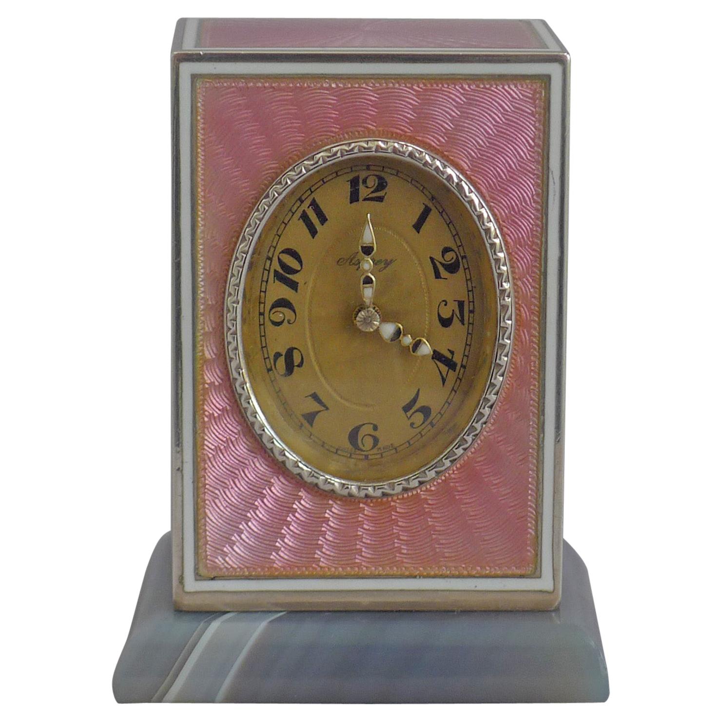 Pink Guilloche Enamel and Silver Sub-Miniature Carriage Clock by Asprey