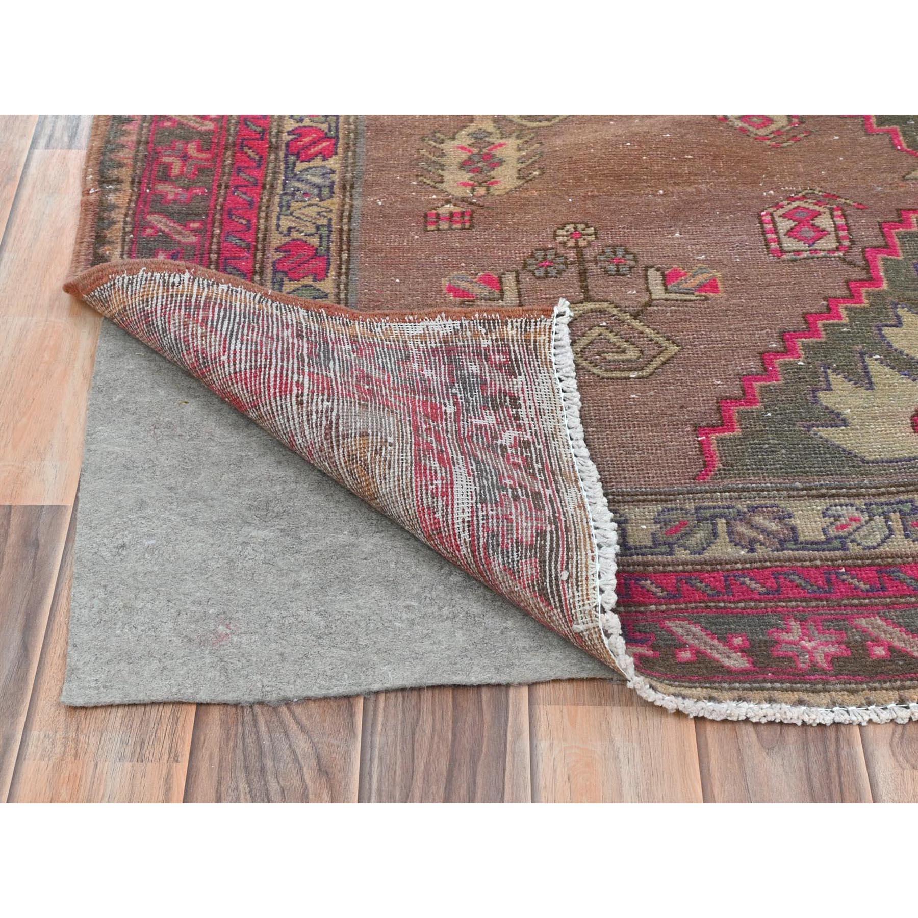 Medieval Pink Hand Knotted Bohemian Northwest Persian Abrash Worn Down Pure Wool Rug