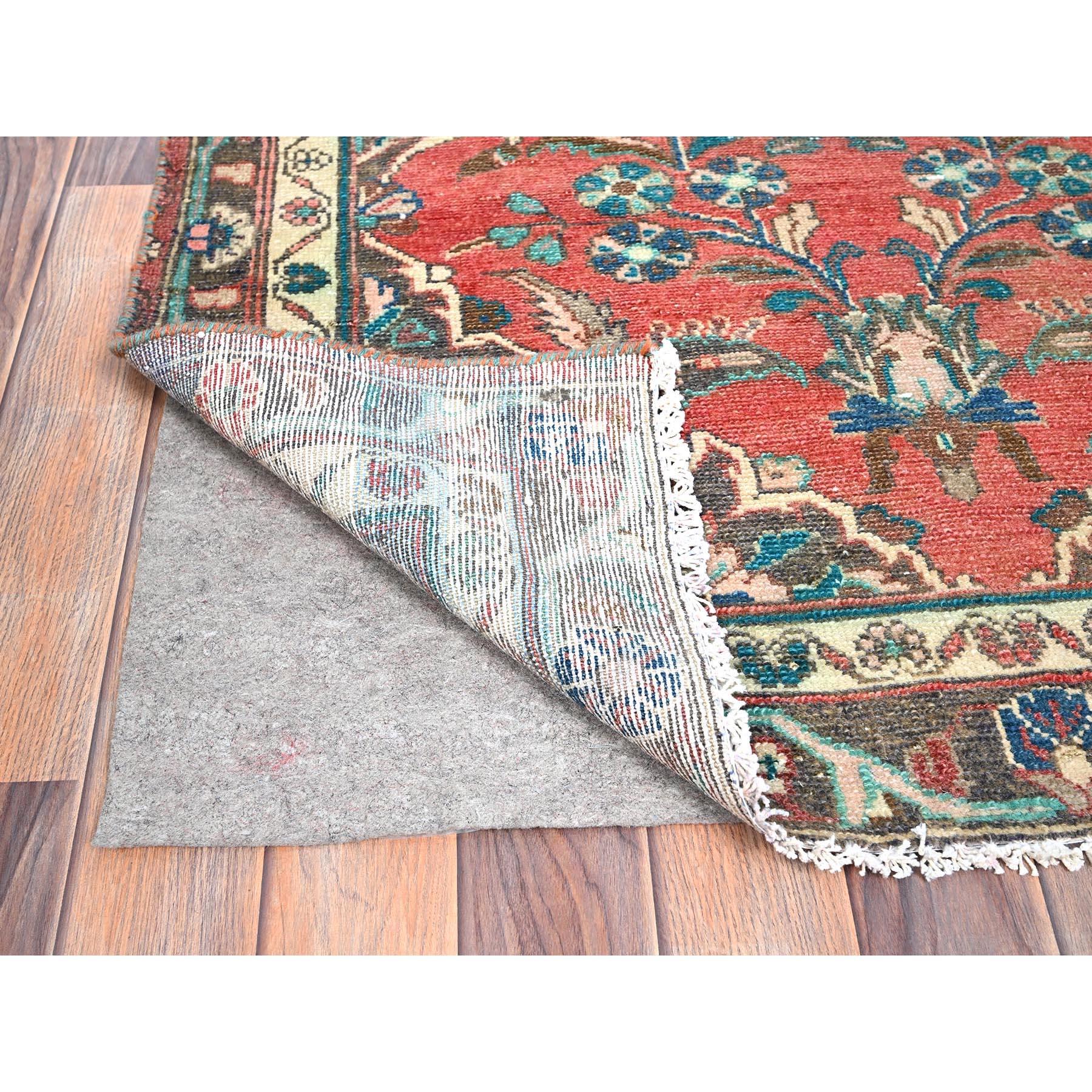 Medieval Pink Hand Knotted Old Persian Lilahan Rustic Look Abrash Wool Clean Runner Rug For Sale