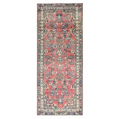 Retro Pink Hand Knotted Old Persian Lilahan Rustic Look Abrash Wool Clean Runner Rug