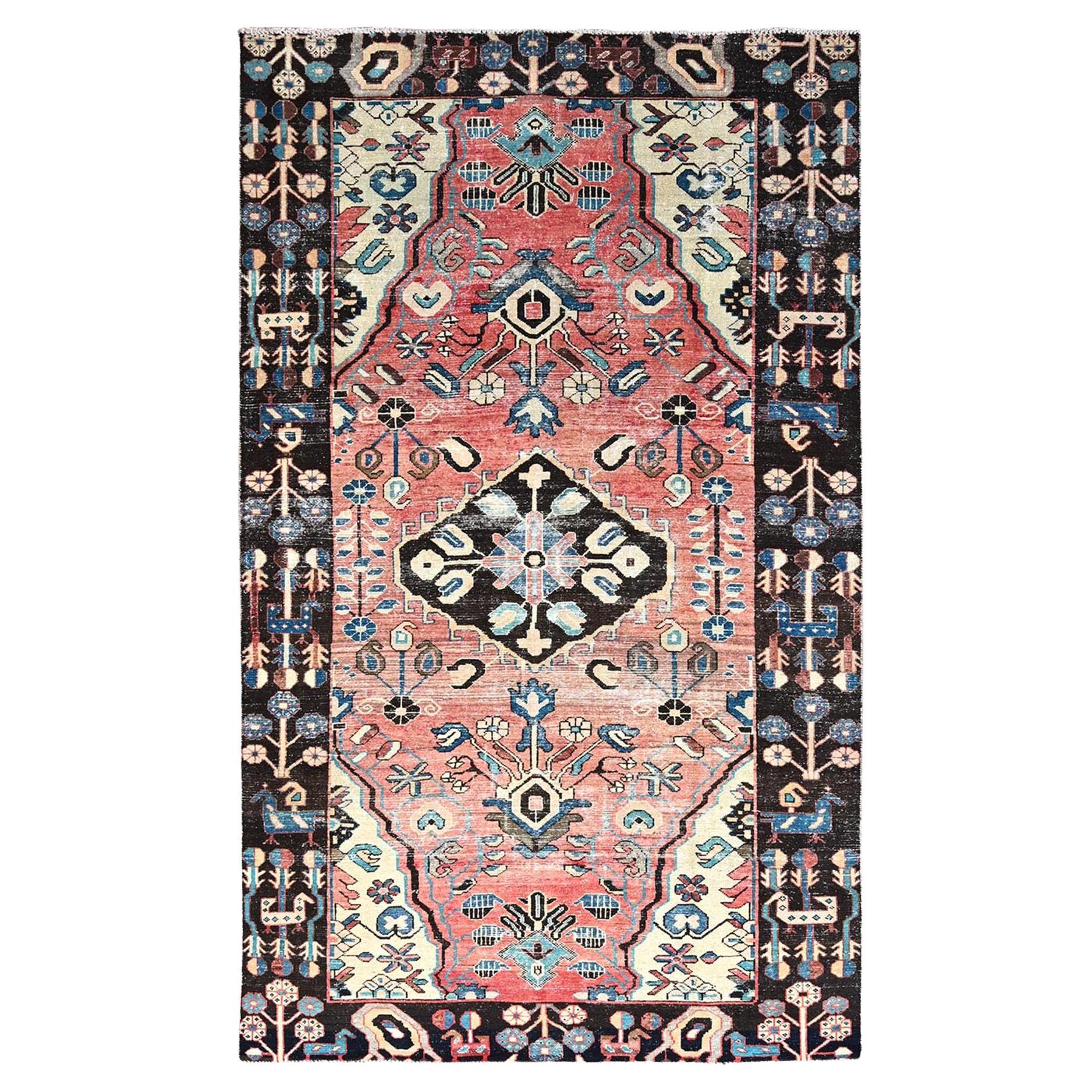 Pink Hand Knotted Rustic Vintage Persian Hamadan Sheared Low Clean All