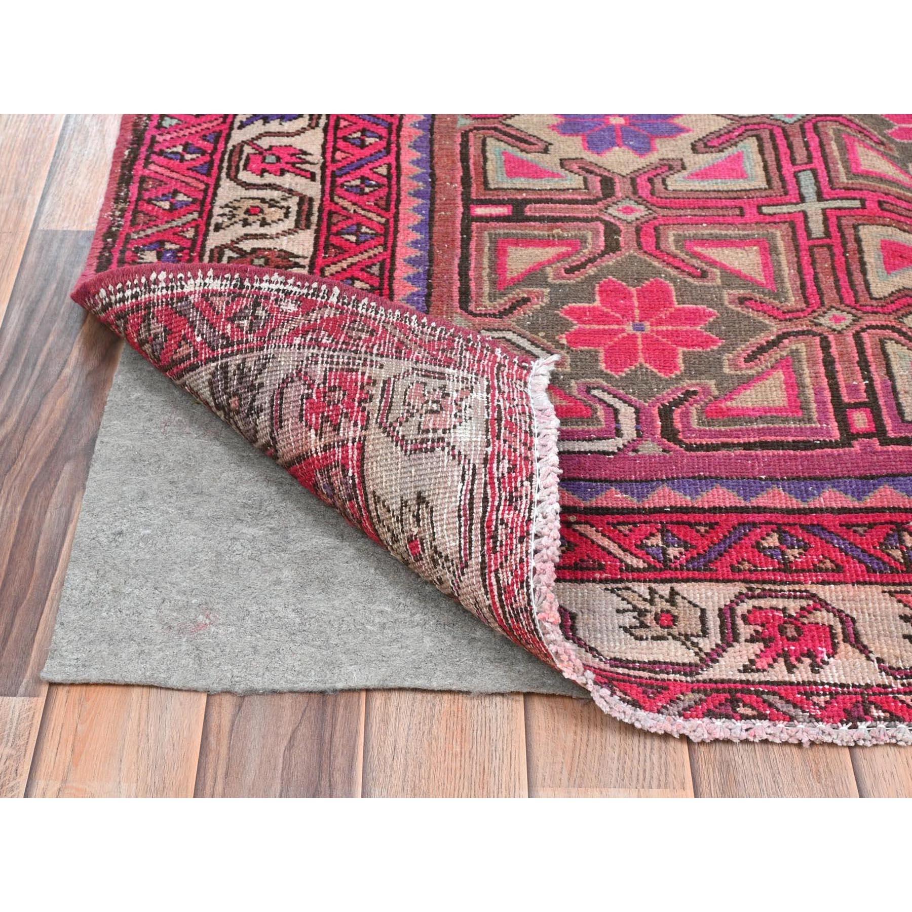 Medieval Pink, Hand Knotted Vintage Northwest Persian, Worn Wool Wide Runner Rug For Sale