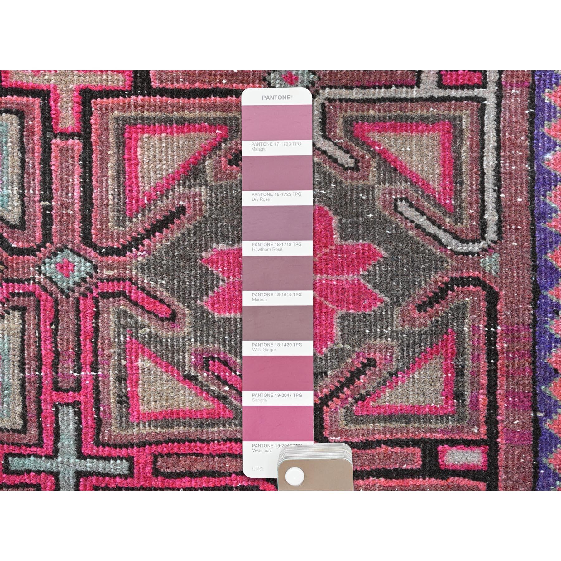 Hand-Knotted Pink, Hand Knotted Vintage Northwest Persian, Worn Wool Wide Runner Rug For Sale