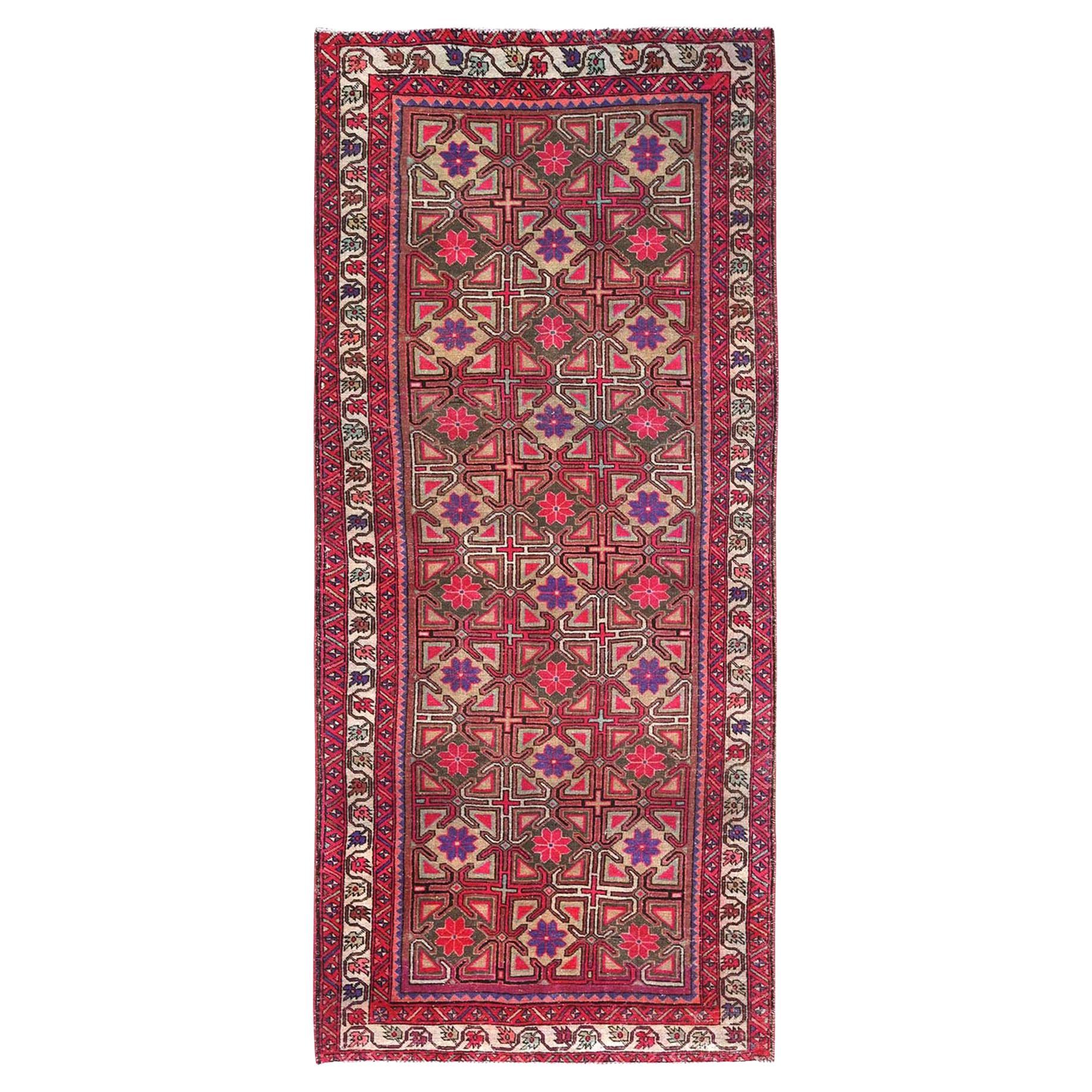 Pink, Hand Knotted Vintage Northwest Persian, Worn Wool Wide Runner Rug