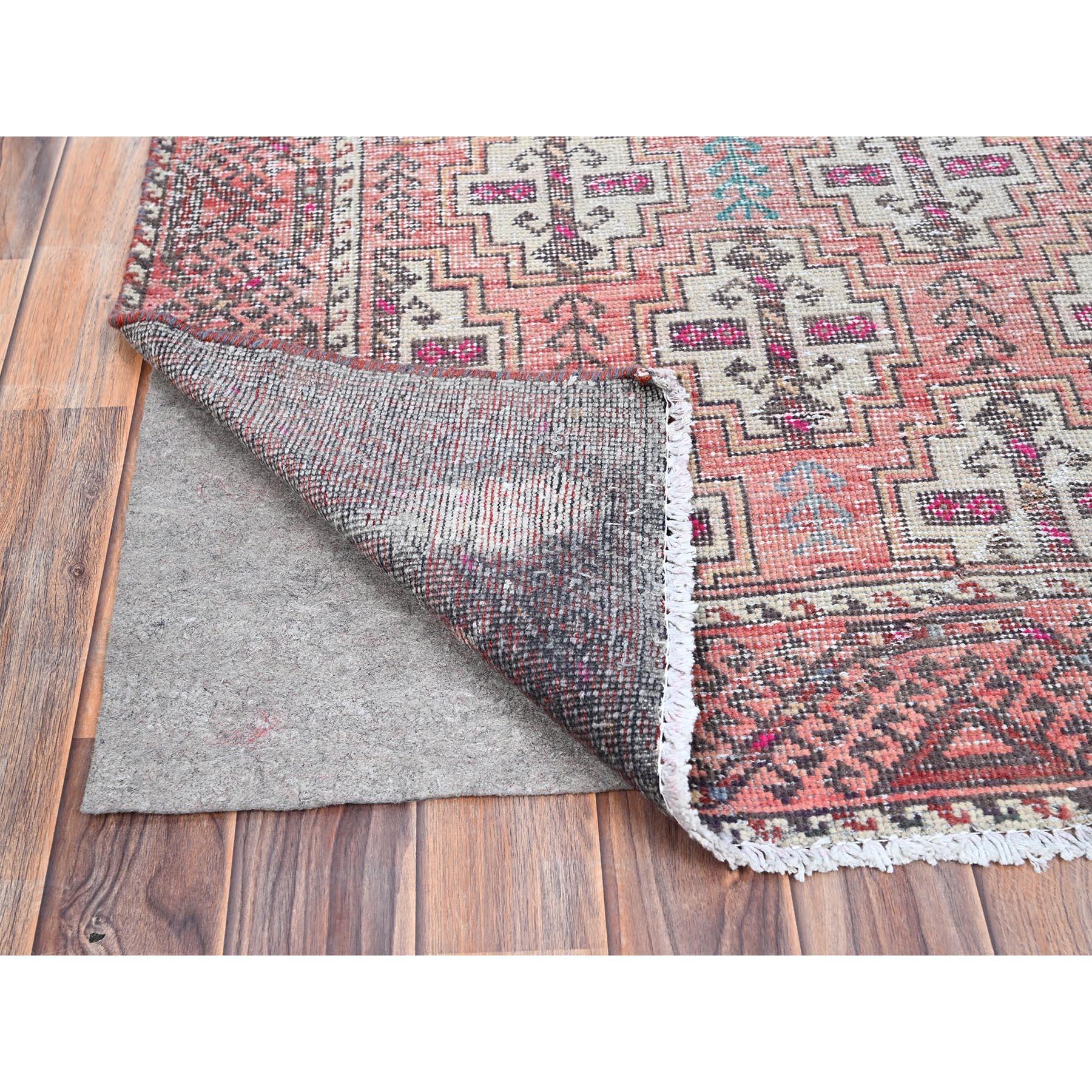Hand-Knotted Pink Hand Knotted Vintage Persian Baluch Abrash Clean Soft Wool Runner Rug For Sale