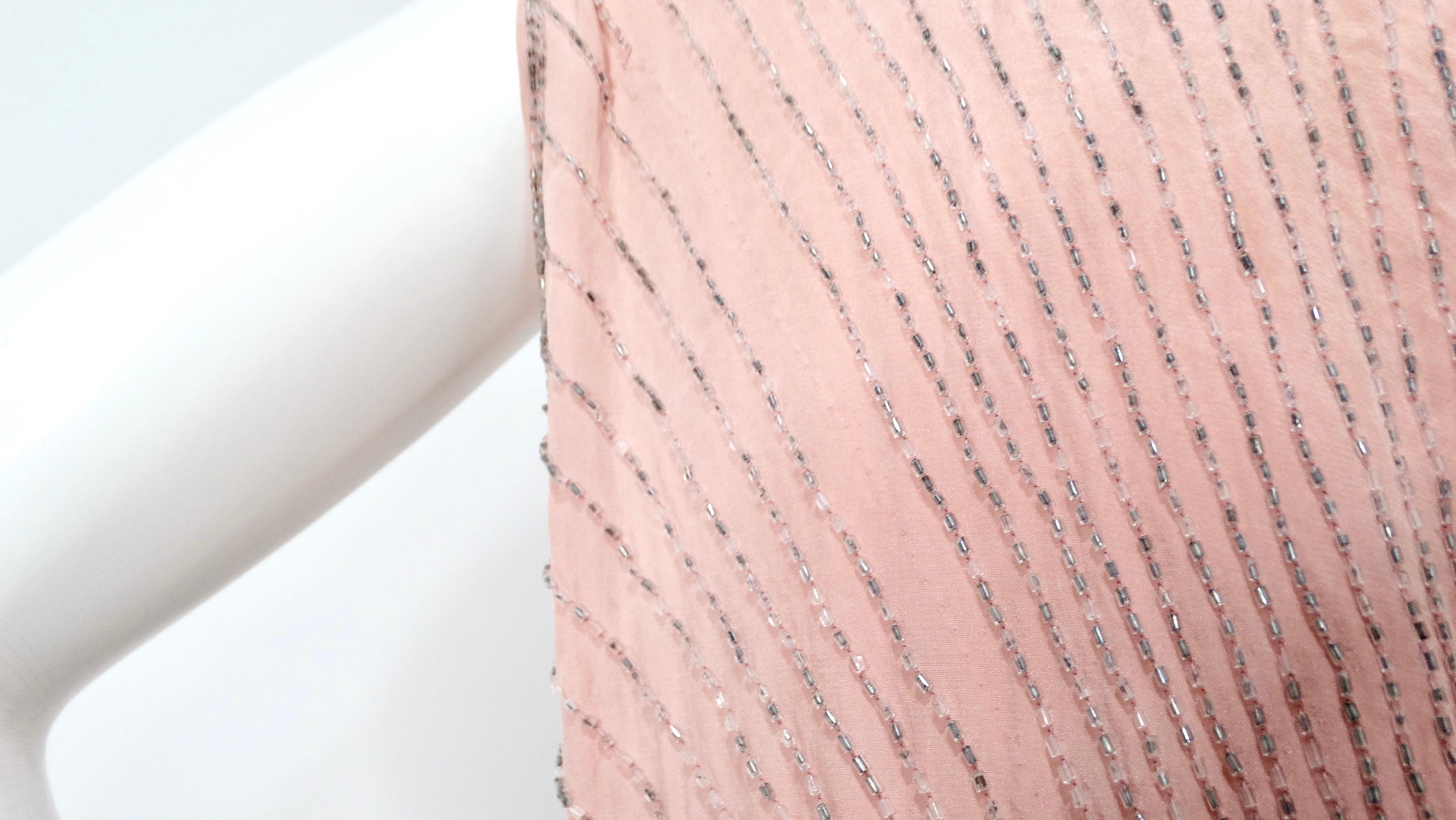 Pink Handmade Glass Beaded Embroidery Print Sleeveless Dress circa 1940s For Sale 7