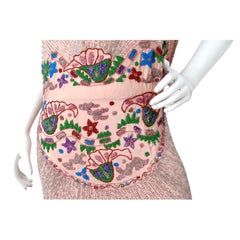 Pink Handmade Glass Beaded Embroidery Print Sleeveless Dress circa 1940s