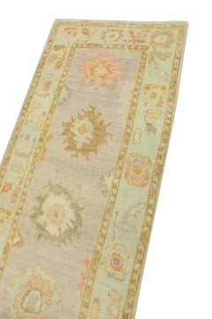 Pink Handwoven Wool Turkish Oushak Runner 2'11" x 7'11"