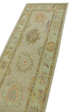 Türkischer Oushak-Läufer aus handgewebter Wolle in Rosa 3' x 10'7"