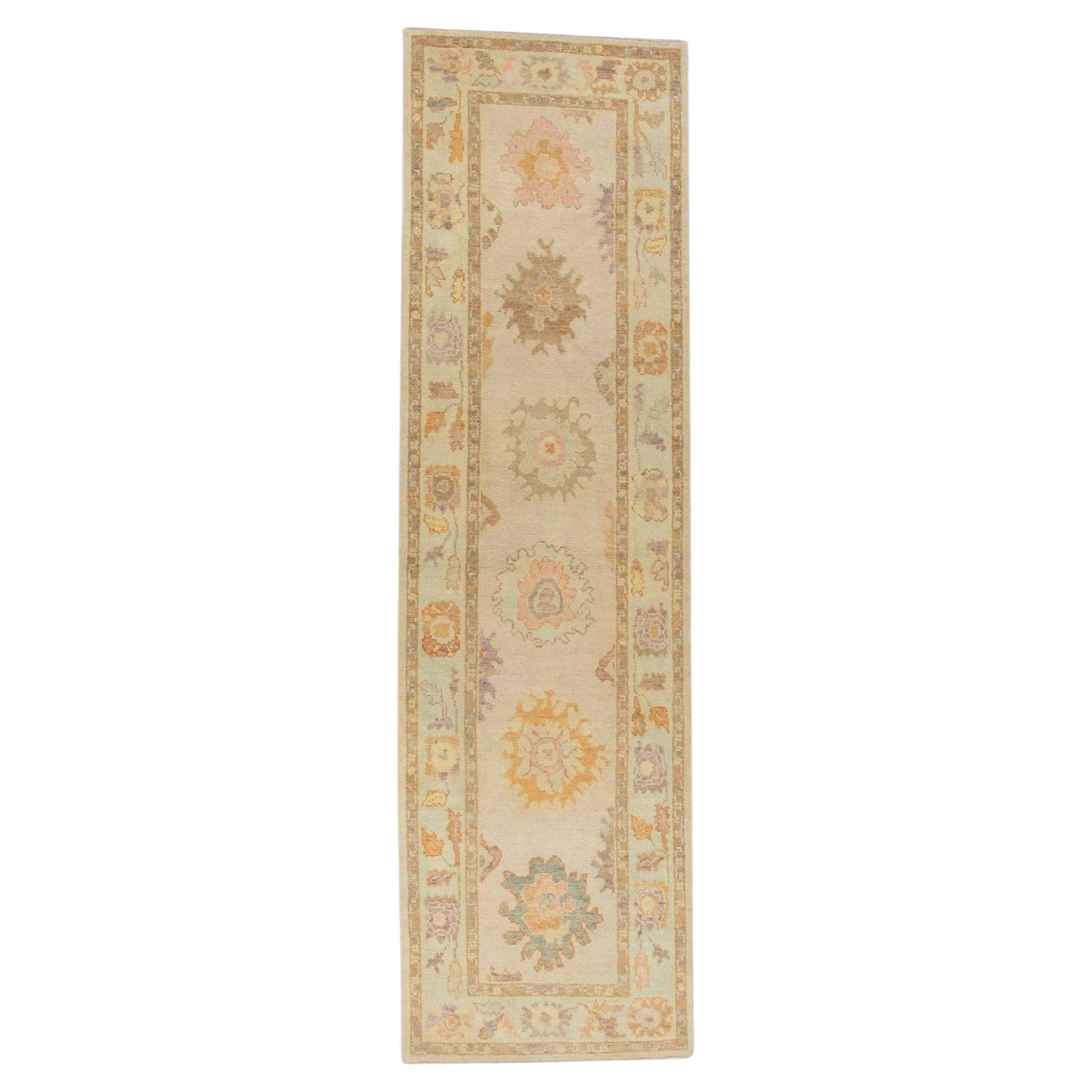 Tapis de couloir turc Oushak tissé à la main rose 3' x 10'7"