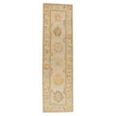 Tapis de couloir turc Oushak tissé à la main rose 3' x 10'7"