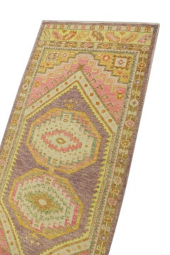 Türkischer Oushak-Läufer aus handgewebter Wolle in Rosa 3' x 7'5"