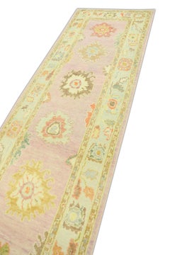Pink Handwoven Wool Turkish Oushak Runner 3'1" x 11'8"