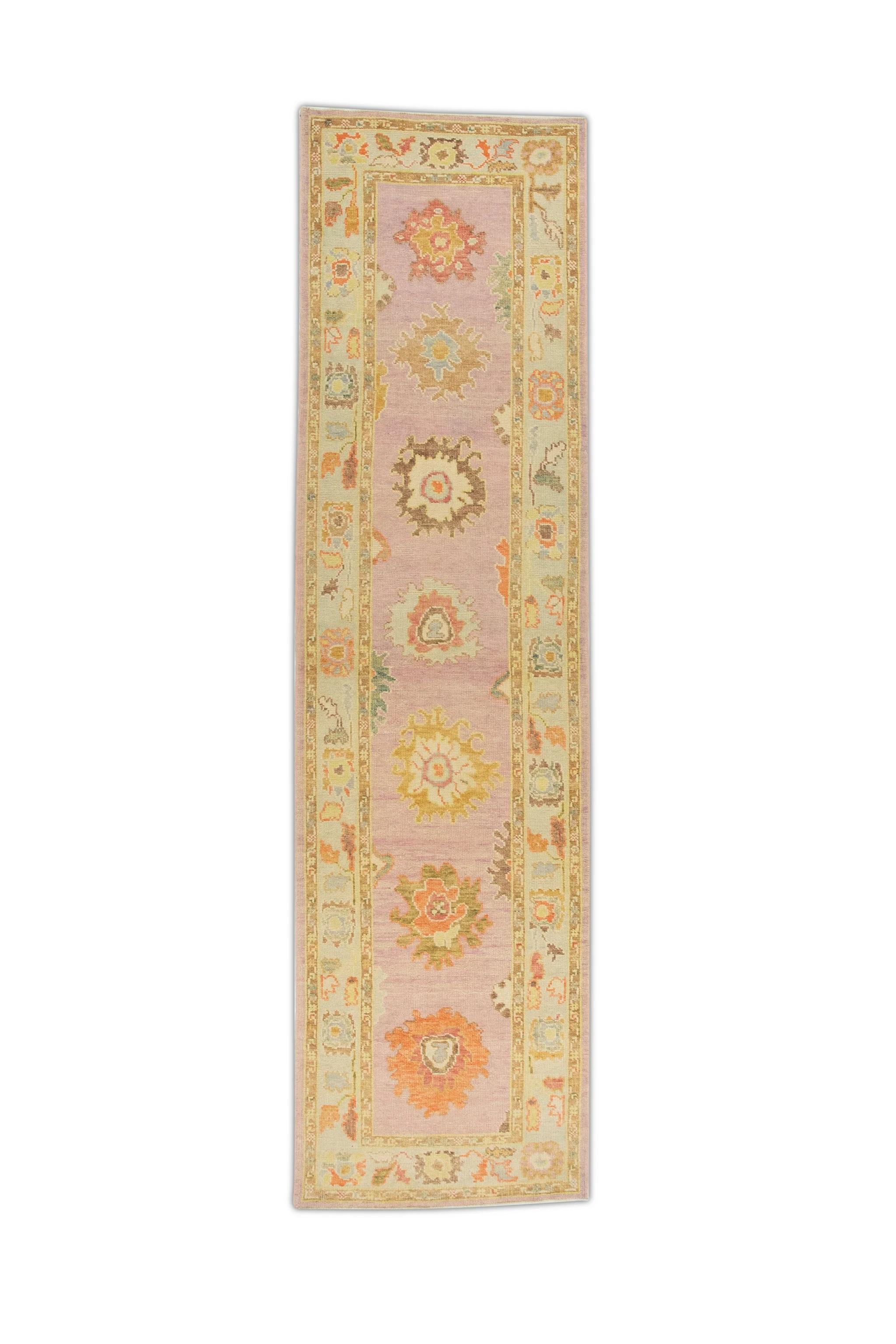 Contemporary Pink Handwoven Wool Turkish Oushak Runner 3'1