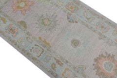Türkischer Oushak-Läufer aus handgewebter Wolle in Rosa 3'1" x 6'7"