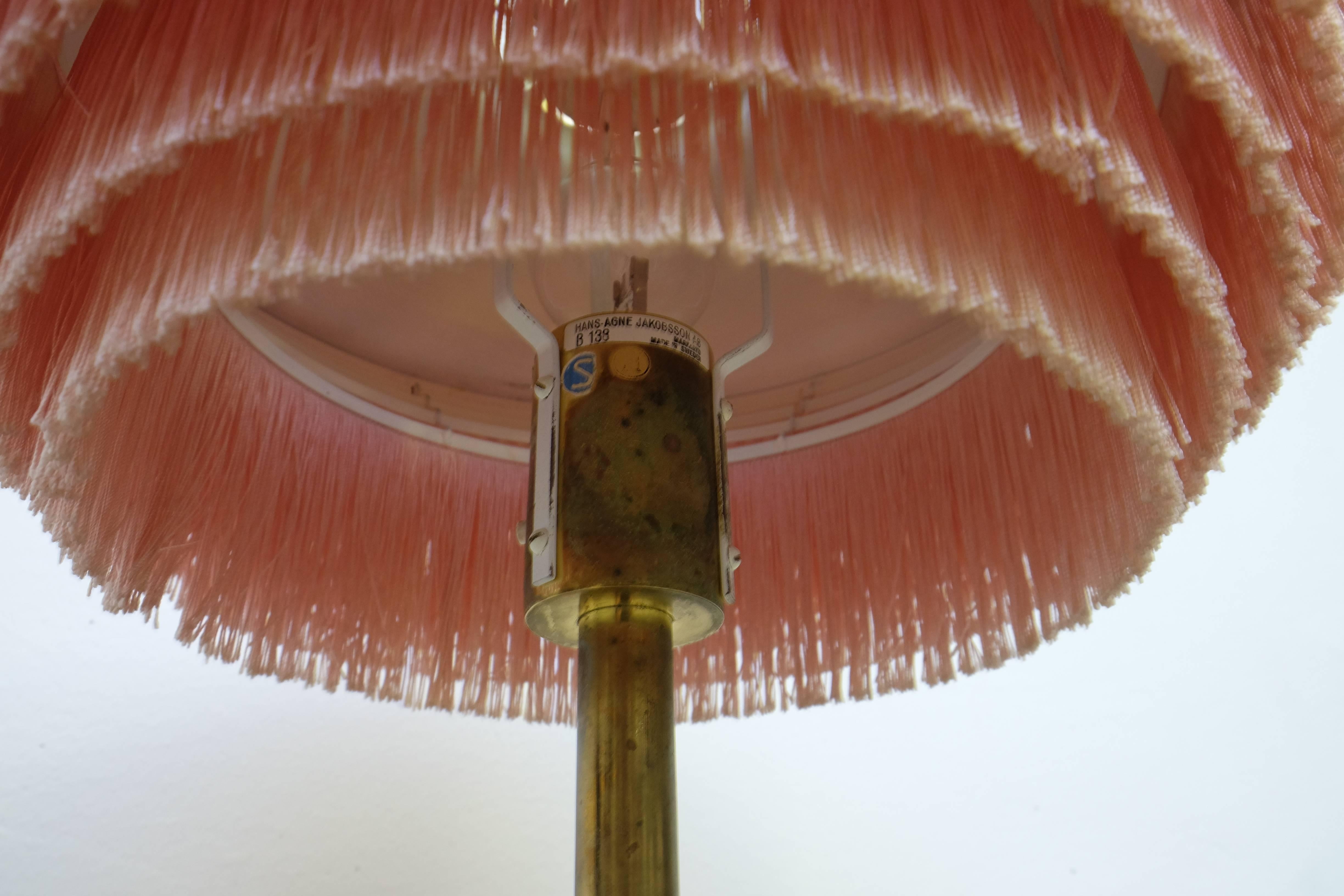 Swedish Pink Hans-Agne Jakobsson Model B-138 Brass Table Lamp, 1960s For Sale