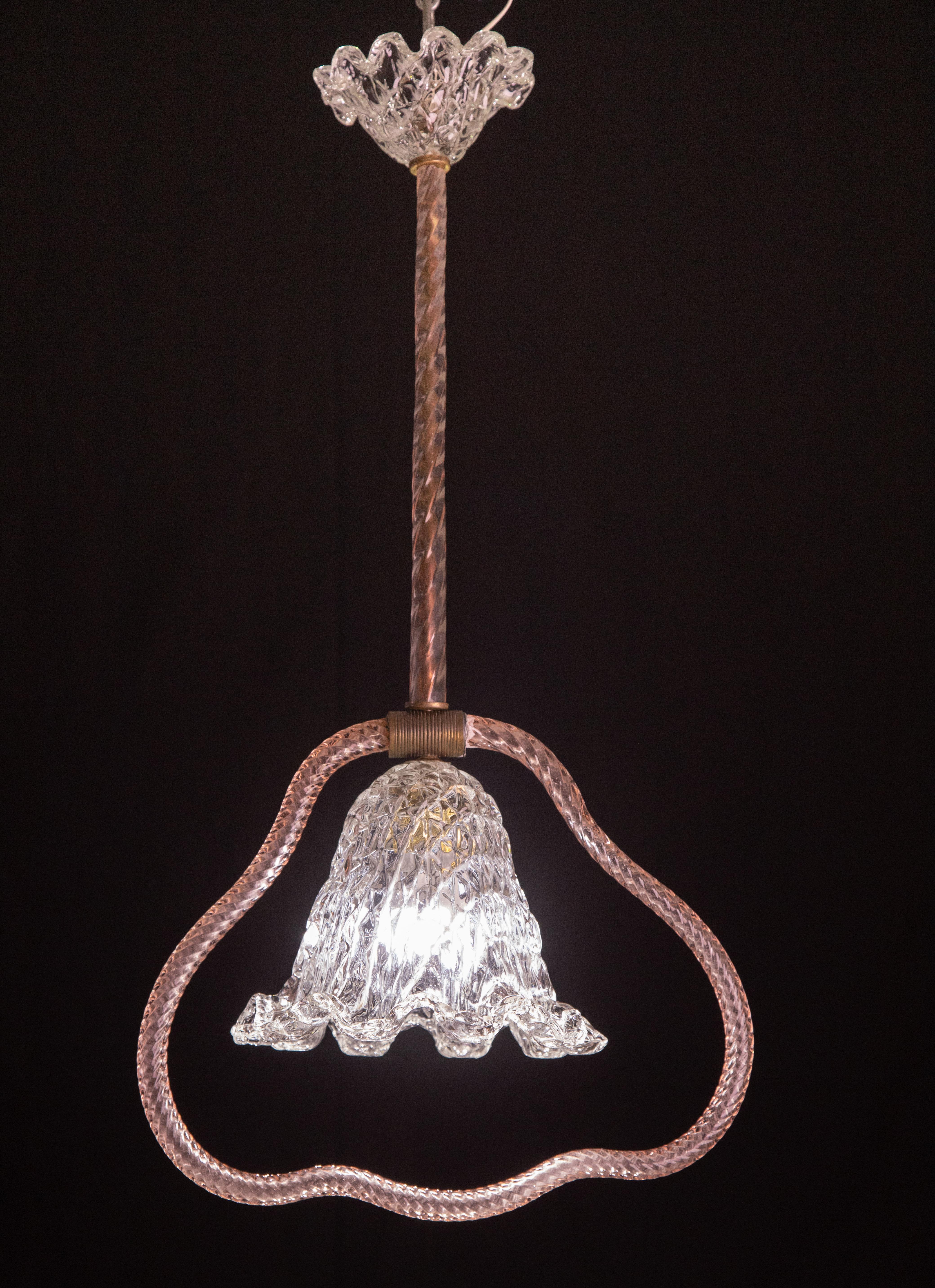 European Pink Heart, Barovier e Toso Chandelier, 1950 For Sale