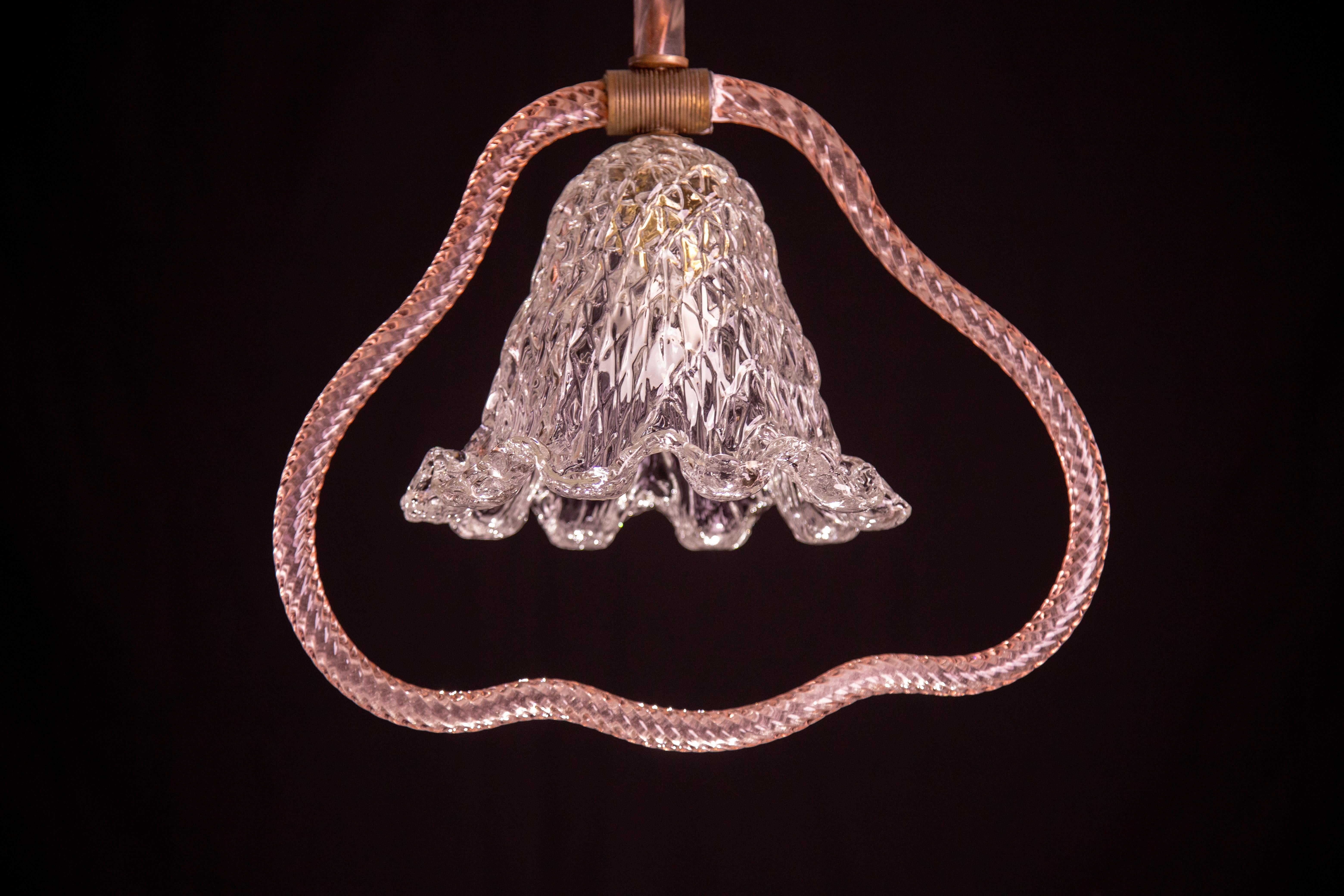 Art Glass Pink Heart, Barovier e Toso Chandelier, 1950 For Sale