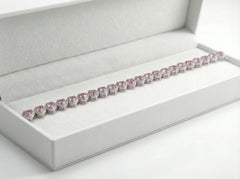Pink Heart Sapphire and Diamond White Gold Tennis Bracelet